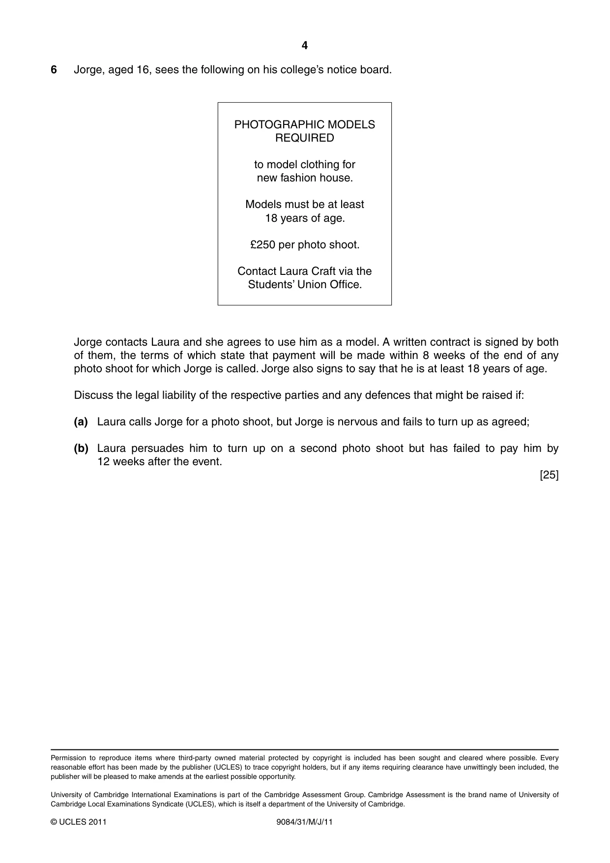 Cambridge A Level Law 9084 2011 May/June Paper 3 · Variant 1 question paper, page 4 of 4
