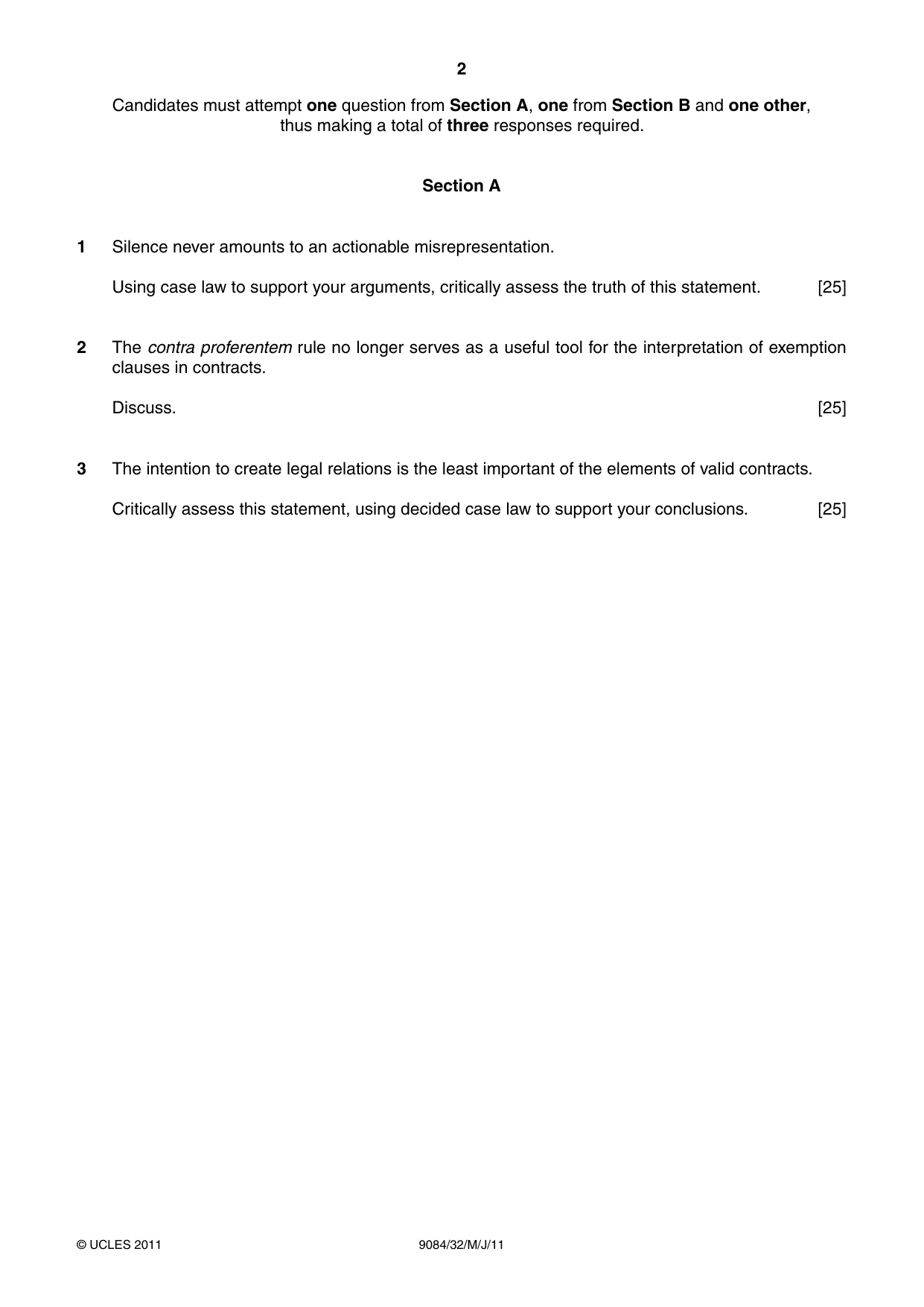 Cambridge A Level Law 9084 2011 May/June Paper 3 · Variant 2 question paper, page 2 of 4