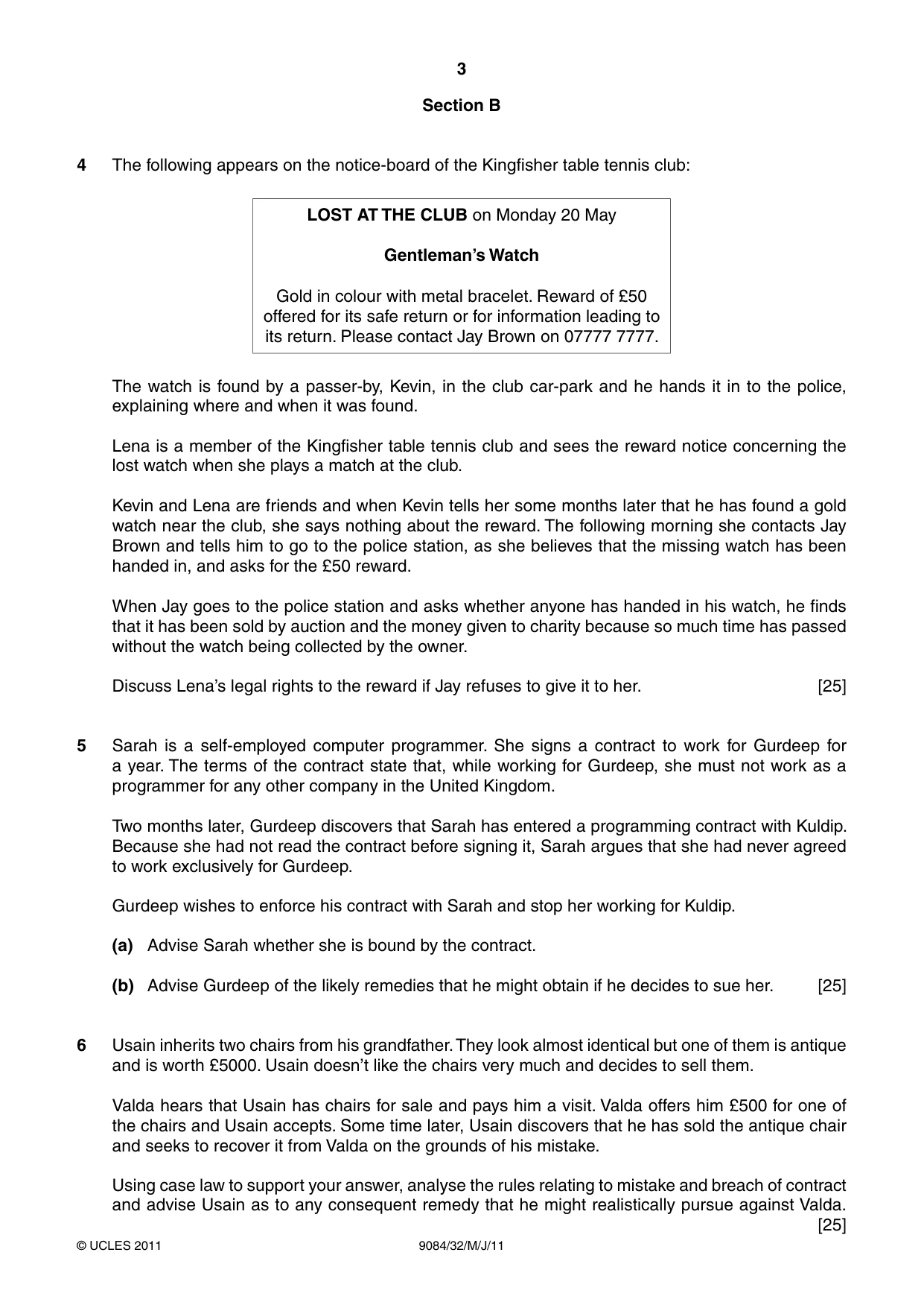 Cambridge A Level Law 9084 2011 May/June Paper 3 · Variant 2 question paper, page 3 of 4