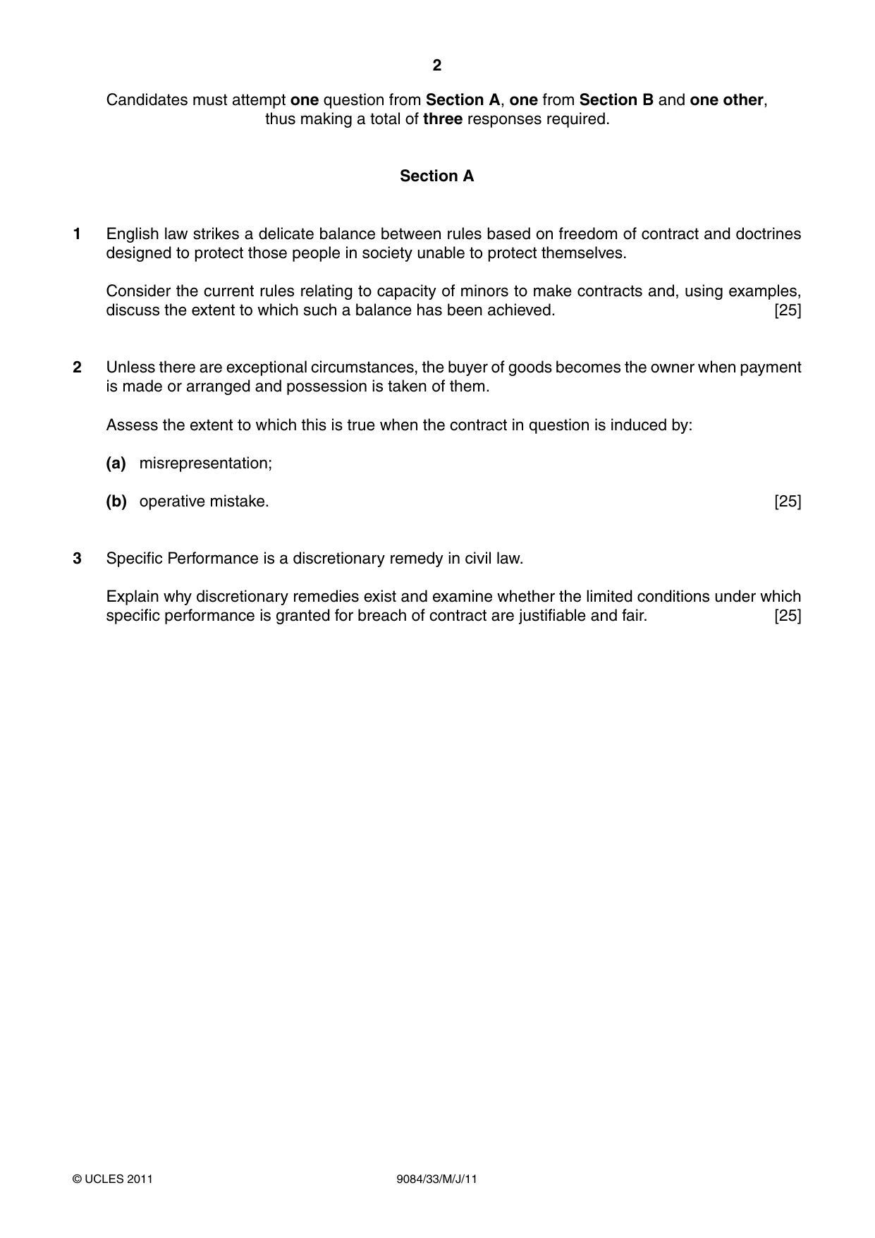 Cambridge A Level Law 9084 2011 May/June Paper 3 · Variant 3 question paper, page 2 of 4