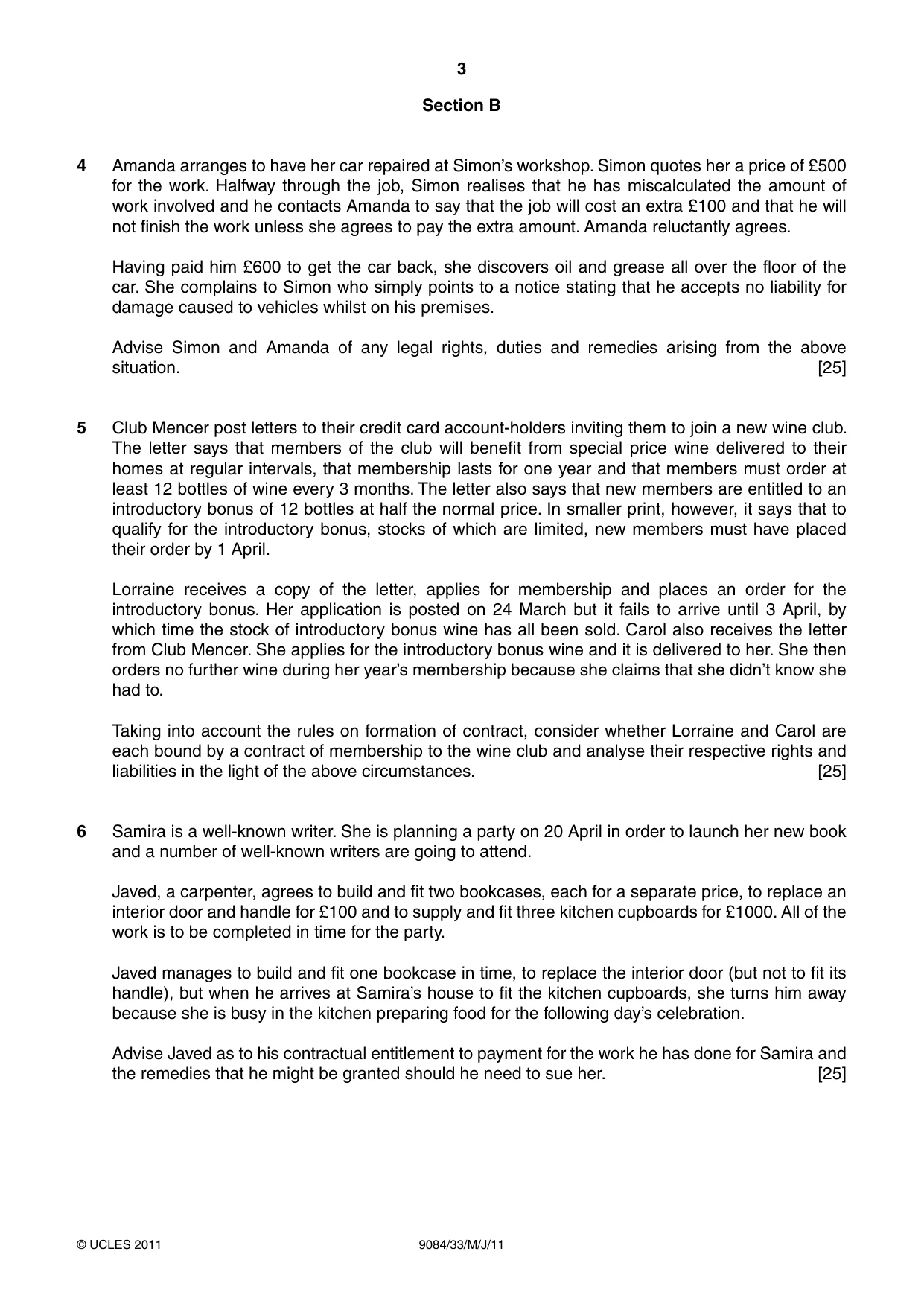 Cambridge A Level Law 9084 2011 May/June Paper 3 · Variant 3 question paper, page 3 of 4