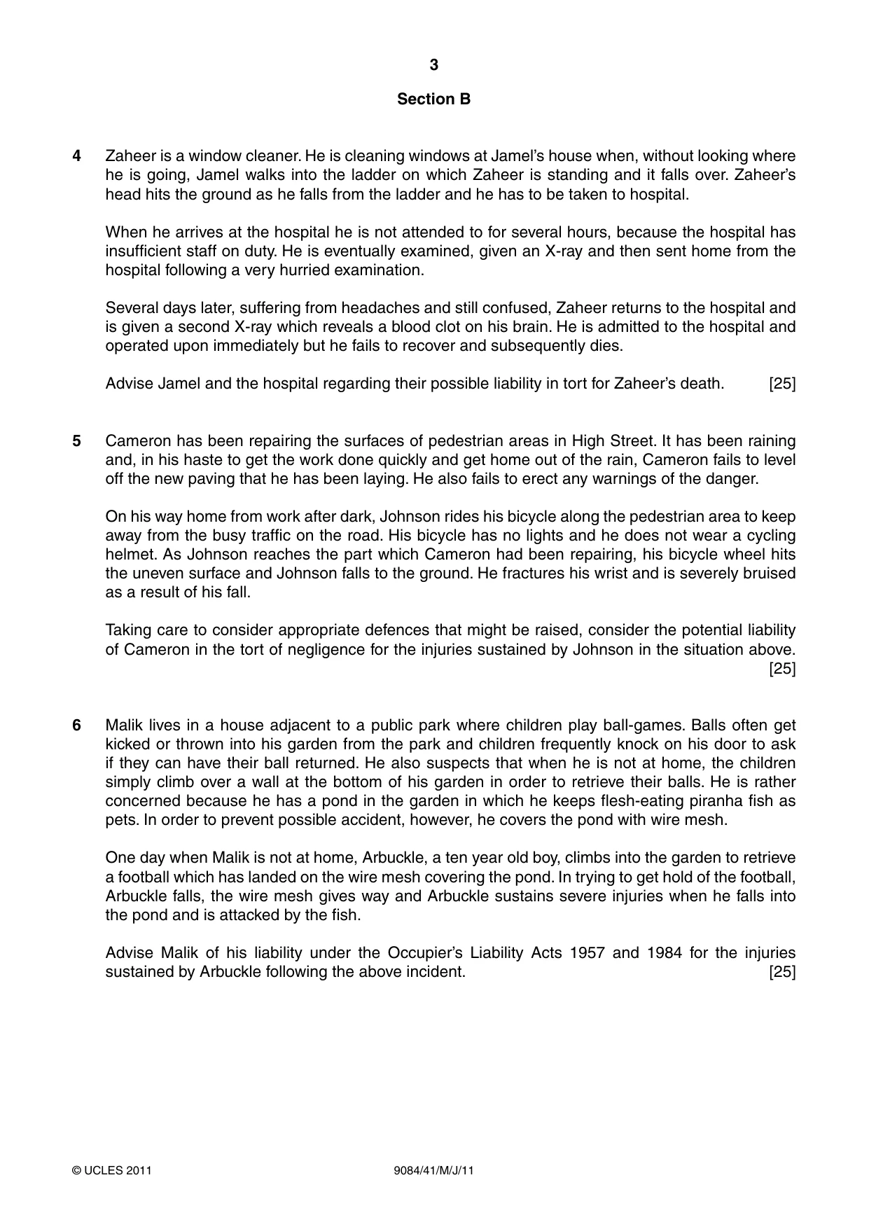 Cambridge A Level Law 9084 2011 May/June Paper 4 · Variant 1 question paper, page 3 of 4