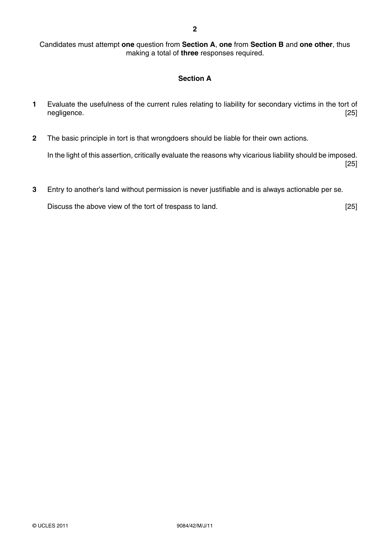 Cambridge A Level Law 9084 2011 May/June Paper 4 · Variant 2 question paper, page 2 of 4
