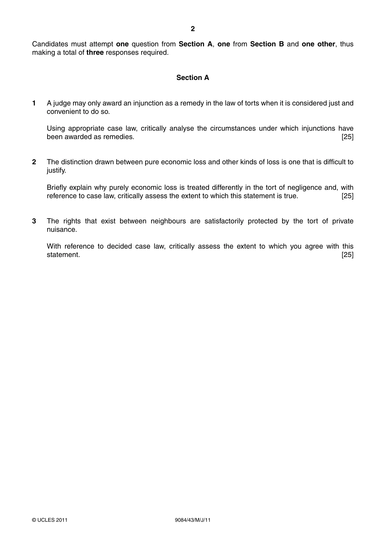 Cambridge A Level Law 9084 2011 May/June Paper 4 · Variant 3 question paper, page 2 of 4