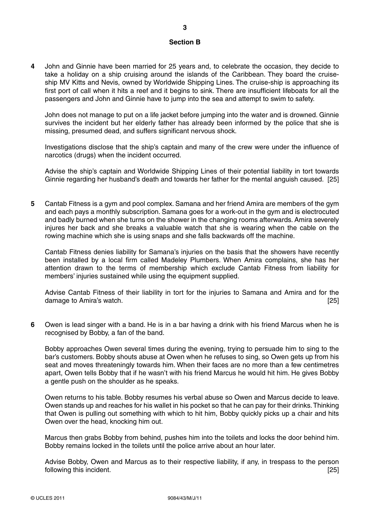 Cambridge A Level Law 9084 2011 May/June Paper 4 · Variant 3 question paper, page 3 of 4