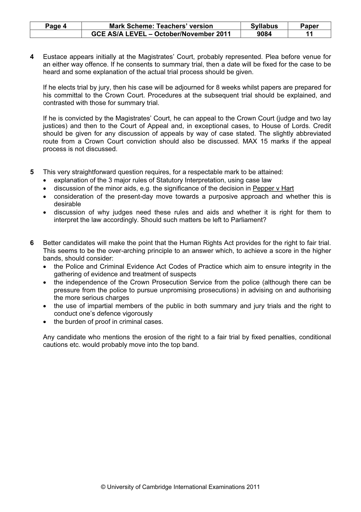 Mark scheme, page 4 of 4
