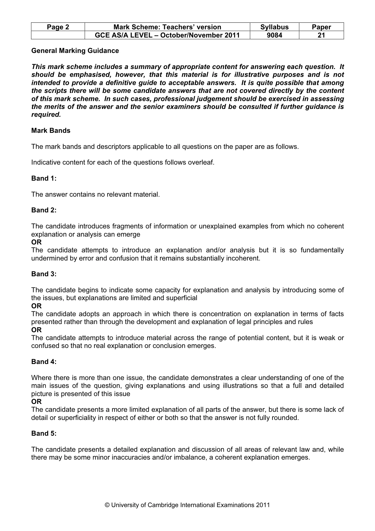 Mark scheme, page 2 of 3