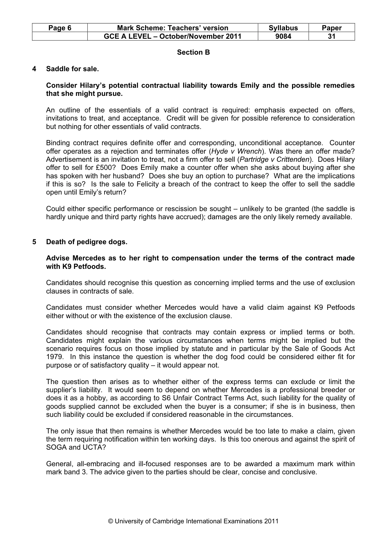 Mark scheme, page 6 of 7