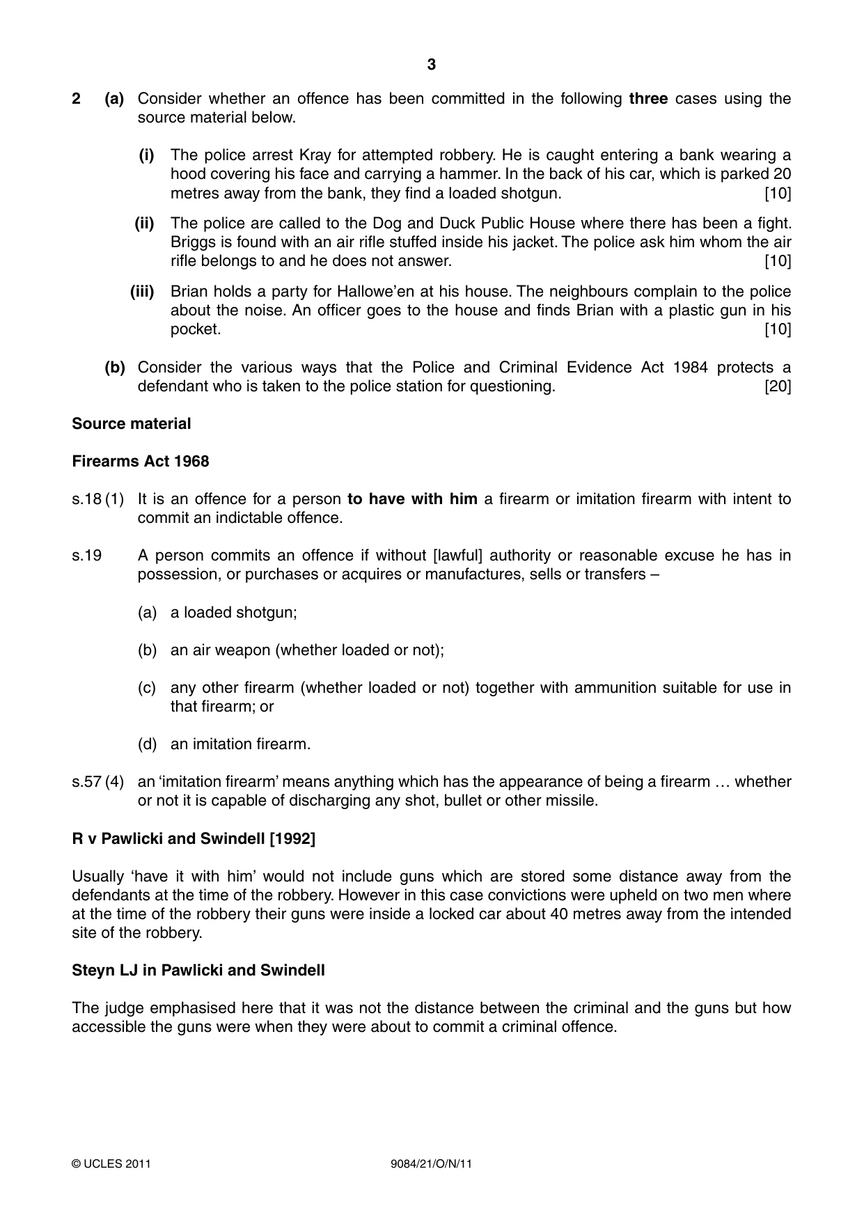 Cambridge A Level Law 9084 2011 Oct/Nov Paper 2 · Variant 1 question paper, page 3 of 4