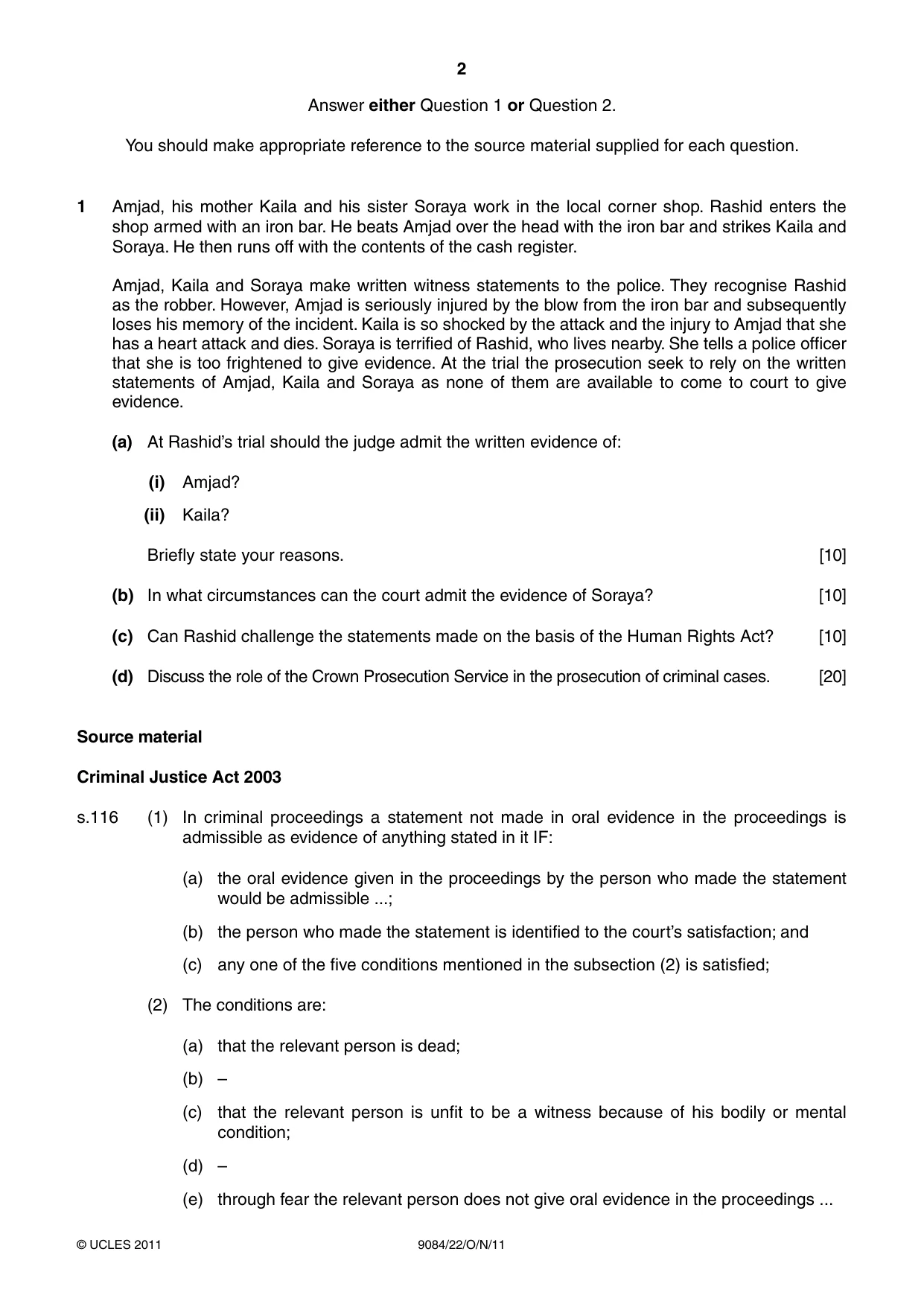 Cambridge A Level Law 9084 2011 Oct/Nov Paper 2 · Variant 2 question paper, page 2 of 4