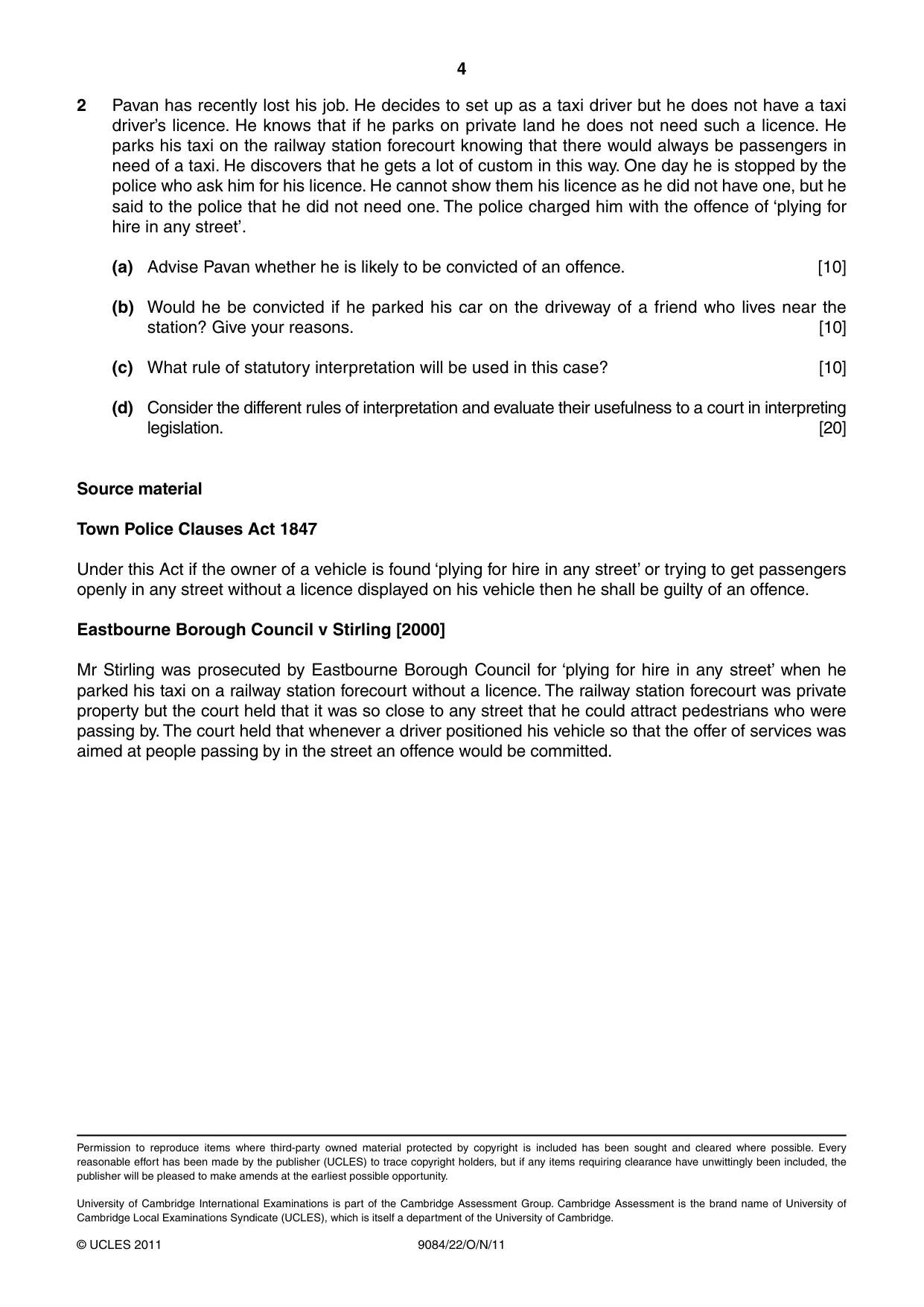 Cambridge A Level Law 9084 2011 Oct/Nov Paper 2 · Variant 2 question paper, page 4 of 4