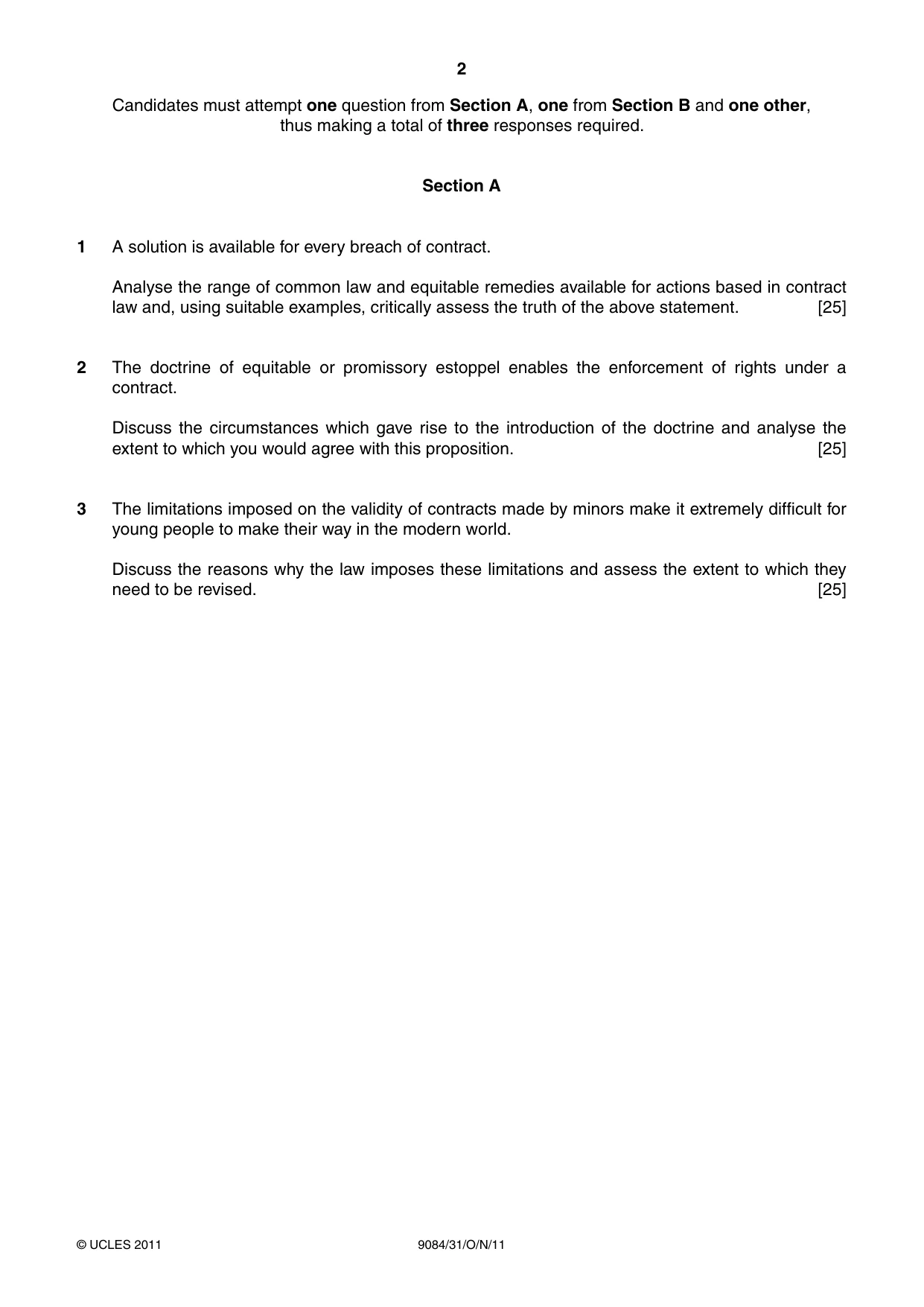 Cambridge A Level Law 9084 2011 Oct/Nov Paper 3 · Variant 1 question paper, page 2 of 4