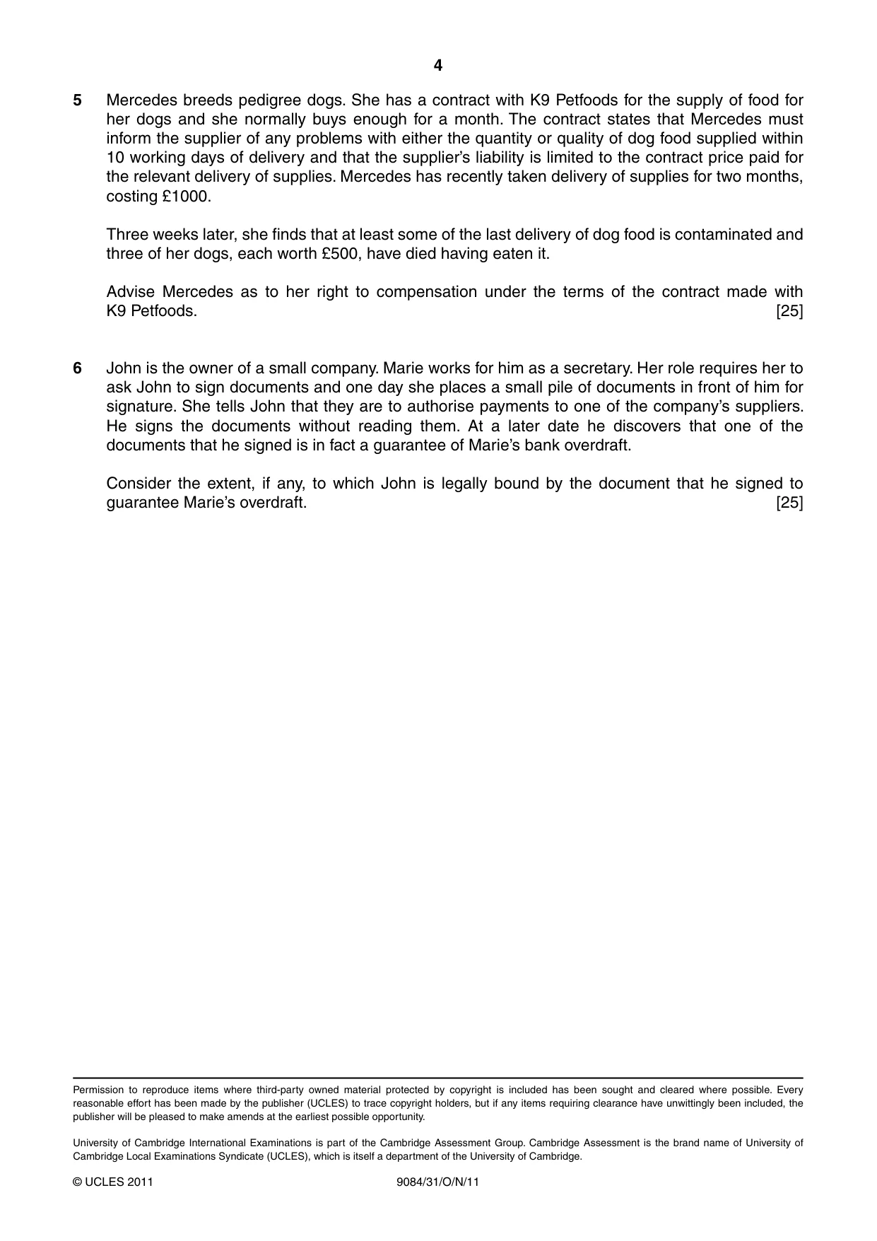 Cambridge A Level Law 9084 2011 Oct/Nov Paper 3 · Variant 1 question paper, page 4 of 4