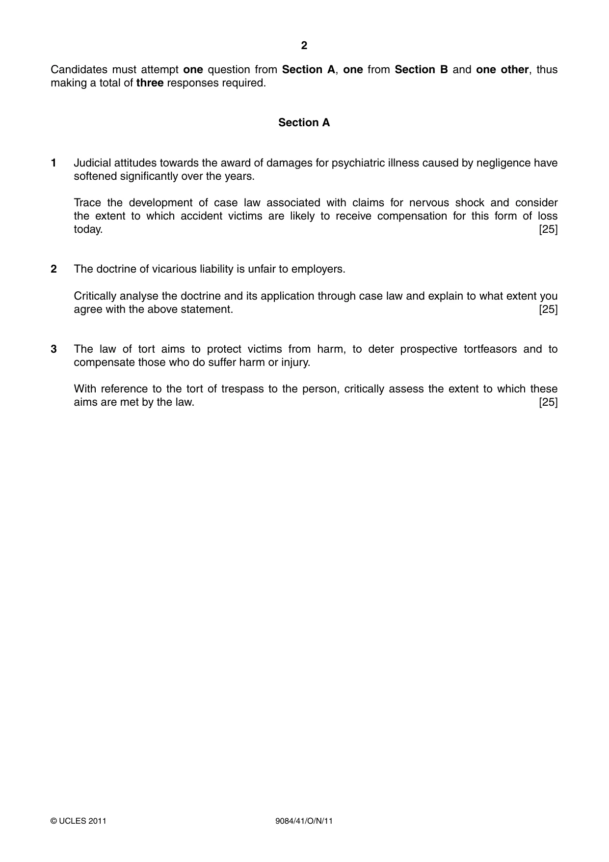 Cambridge A Level Law 9084 2011 Oct/Nov Paper 4 · Variant 1 question paper, page 2 of 4