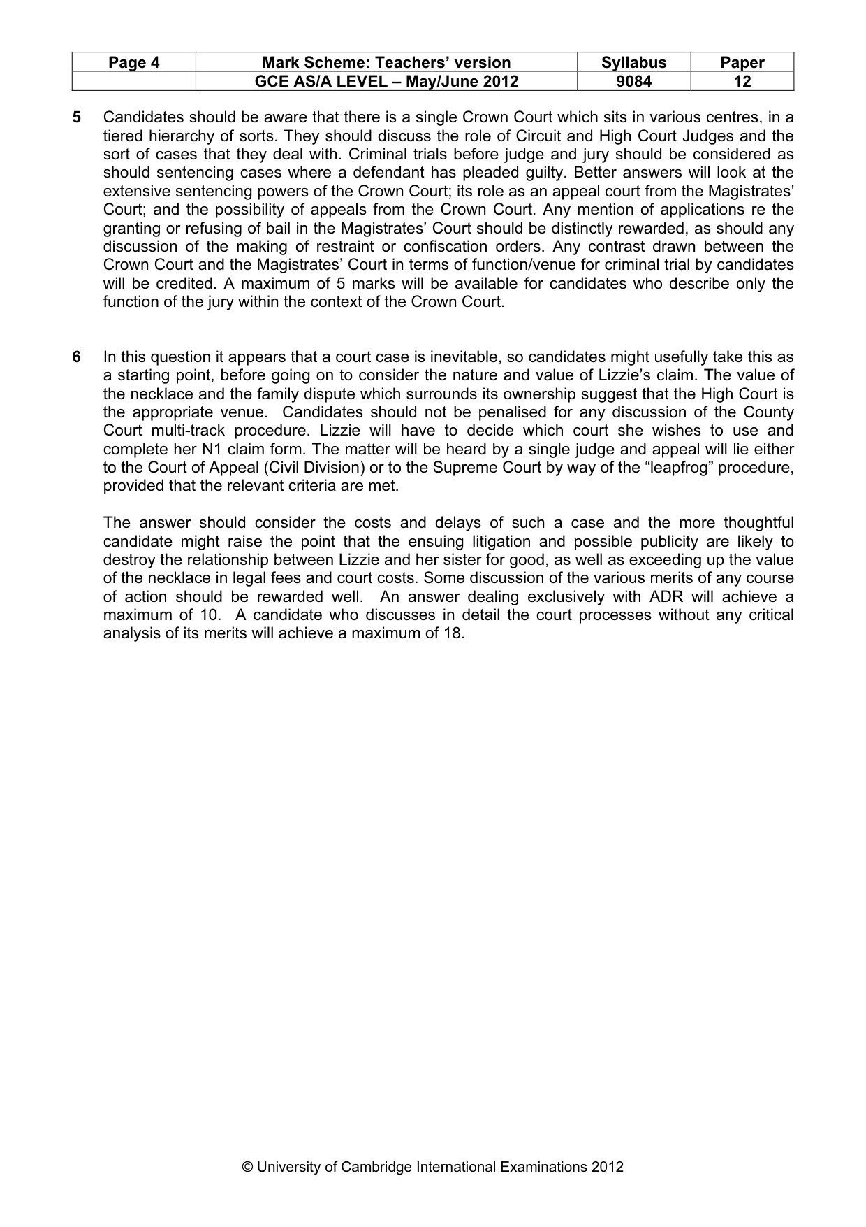 Mark scheme, page 4 of 4