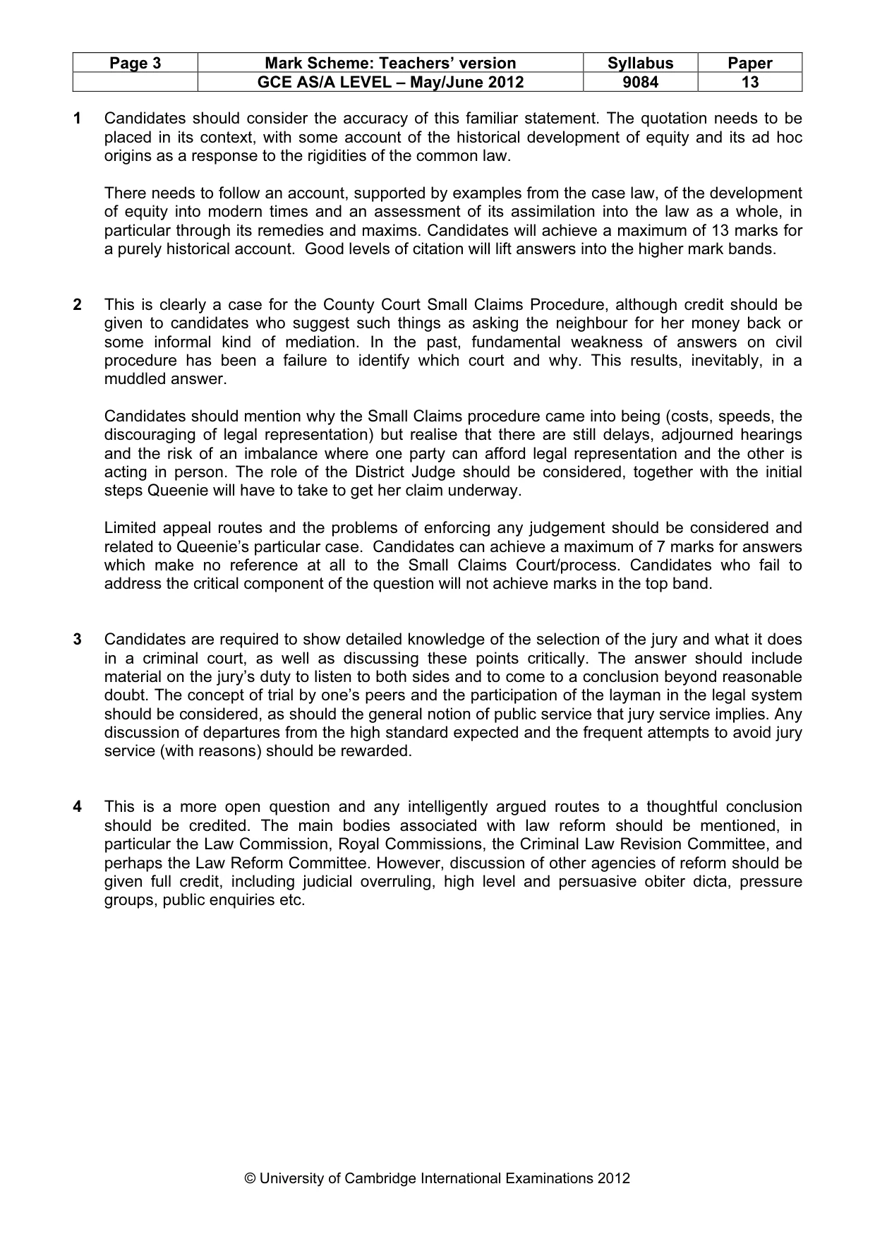 Mark scheme, page 3 of 4