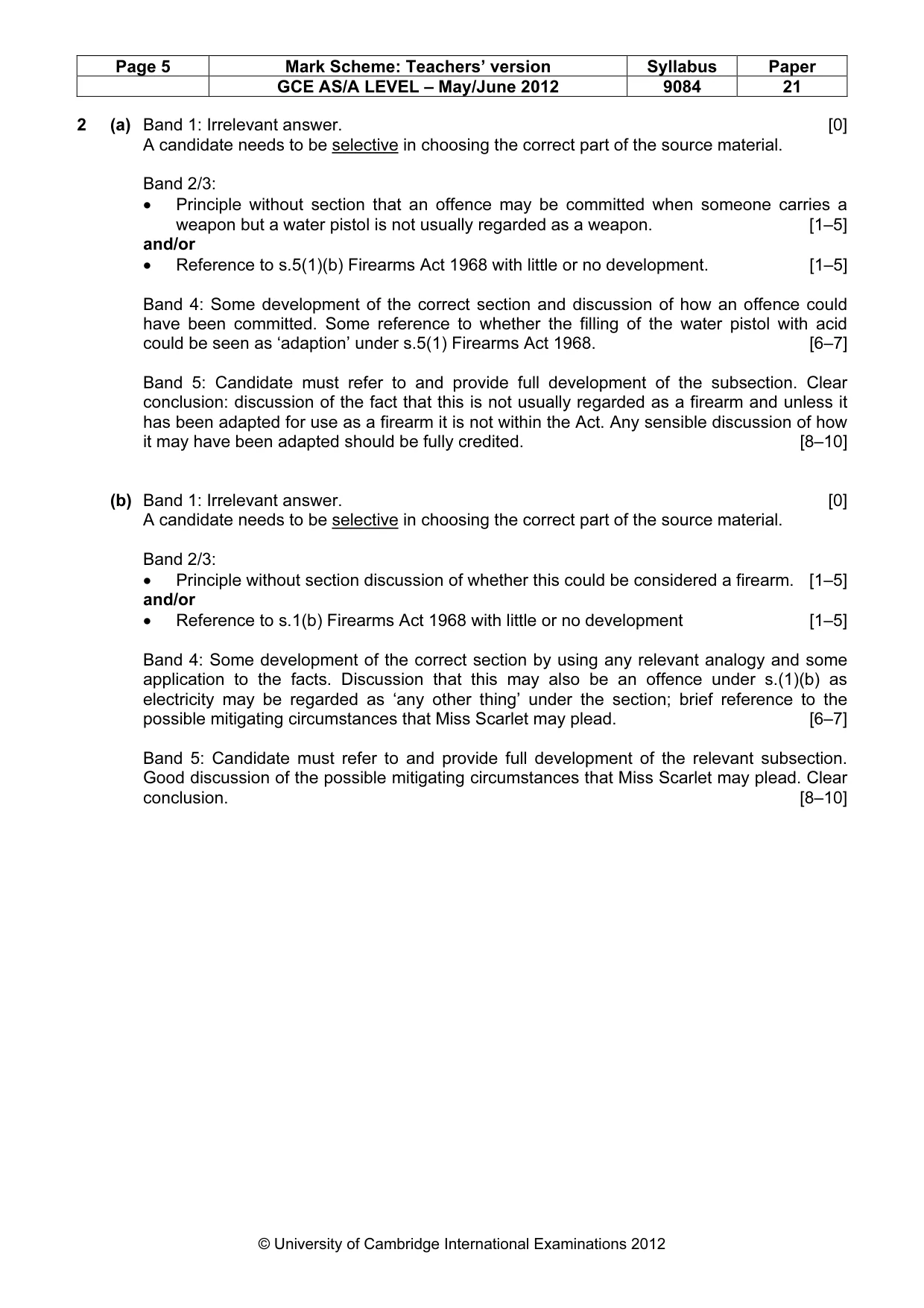Mark scheme, page 5 of 6