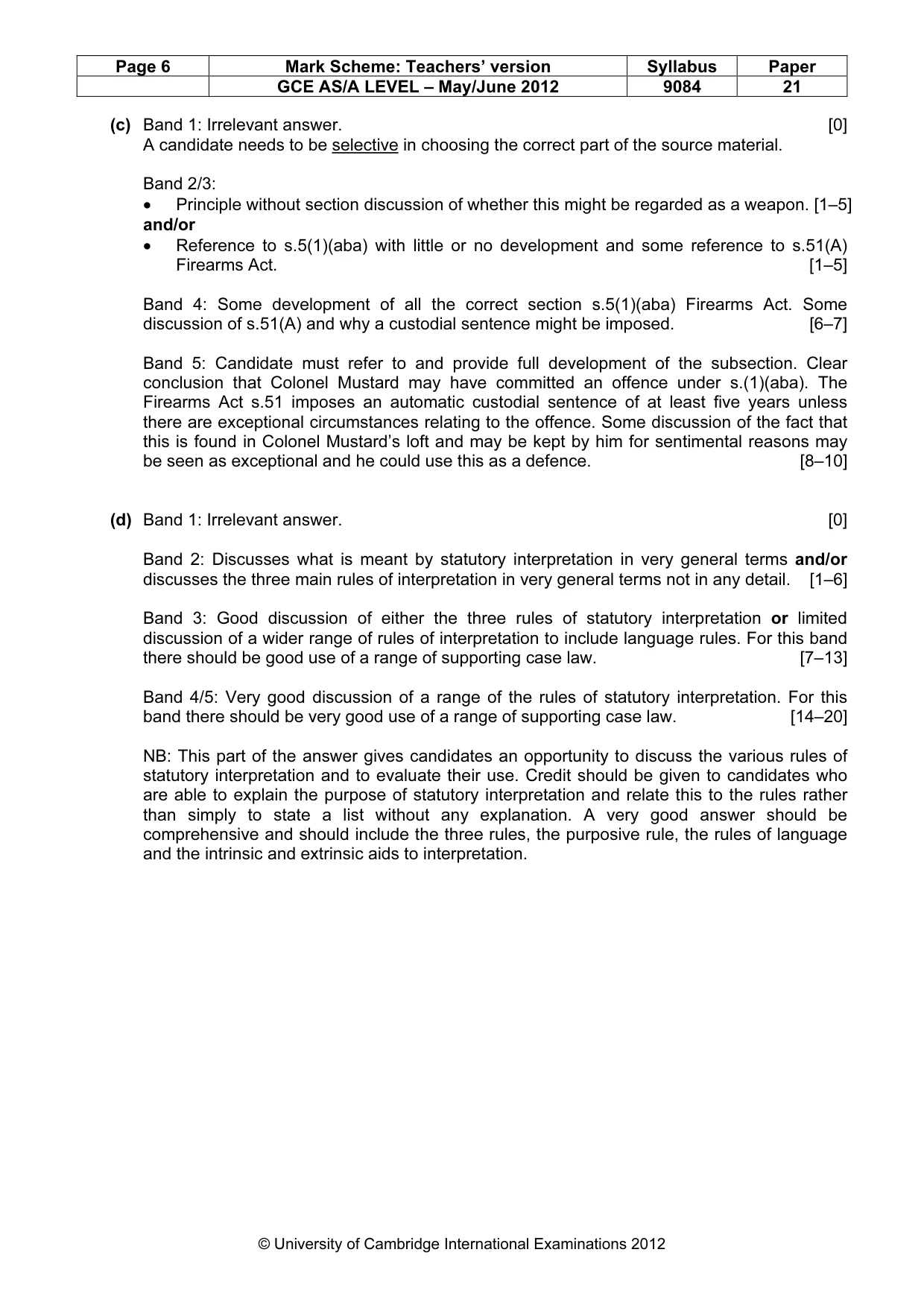 Mark scheme, page 6 of 6