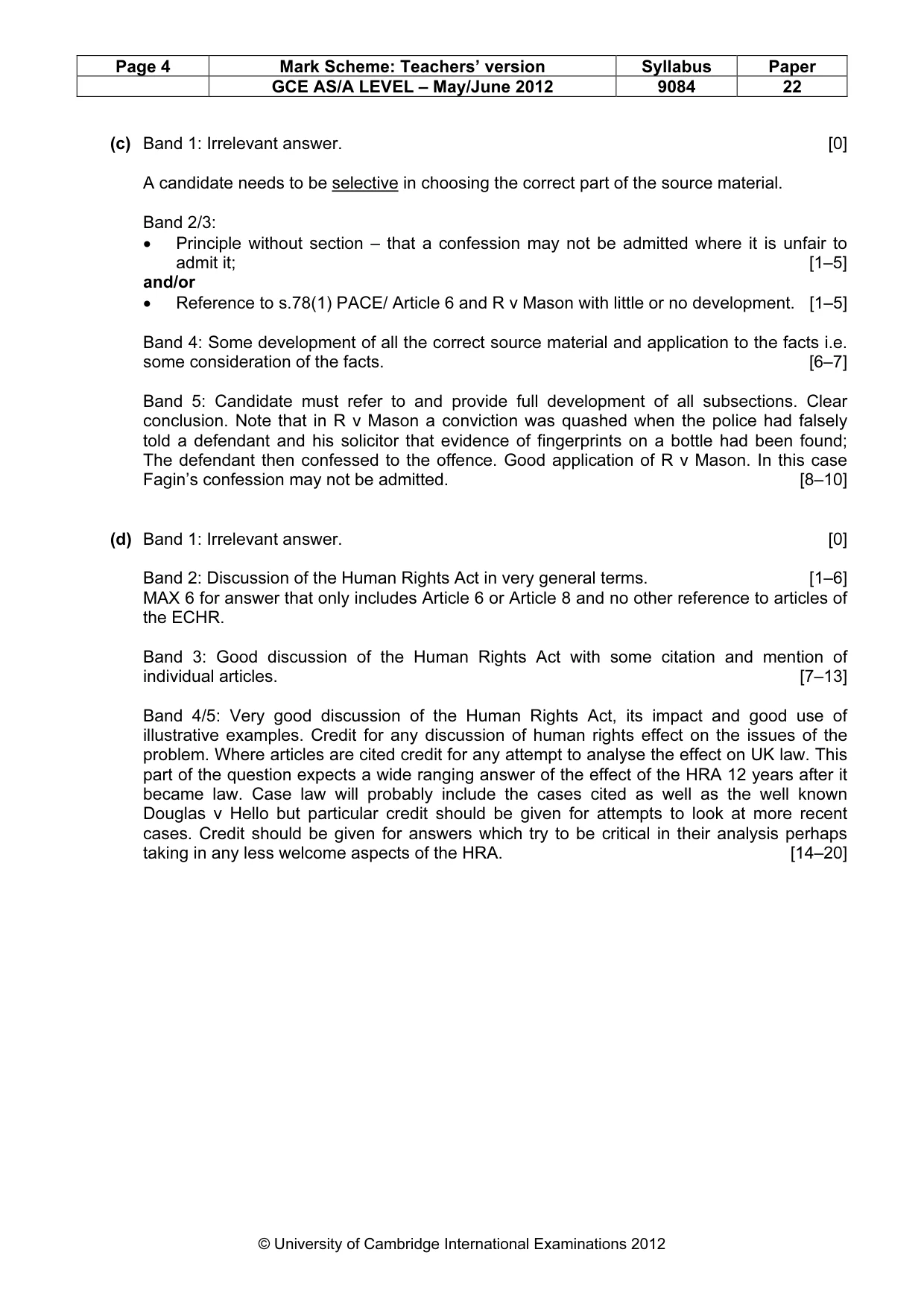 Mark scheme, page 4 of 6