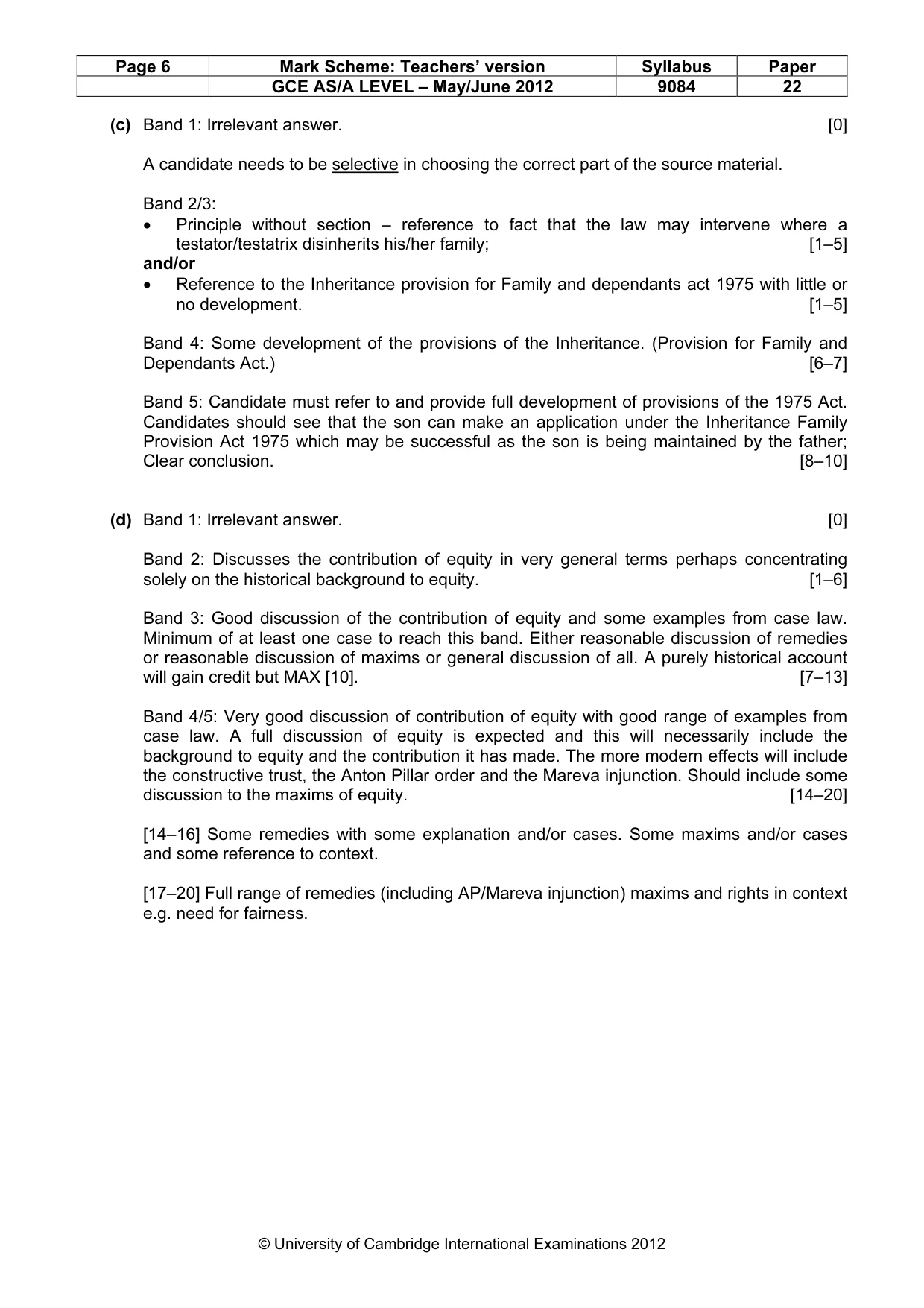 Mark scheme, page 6 of 6