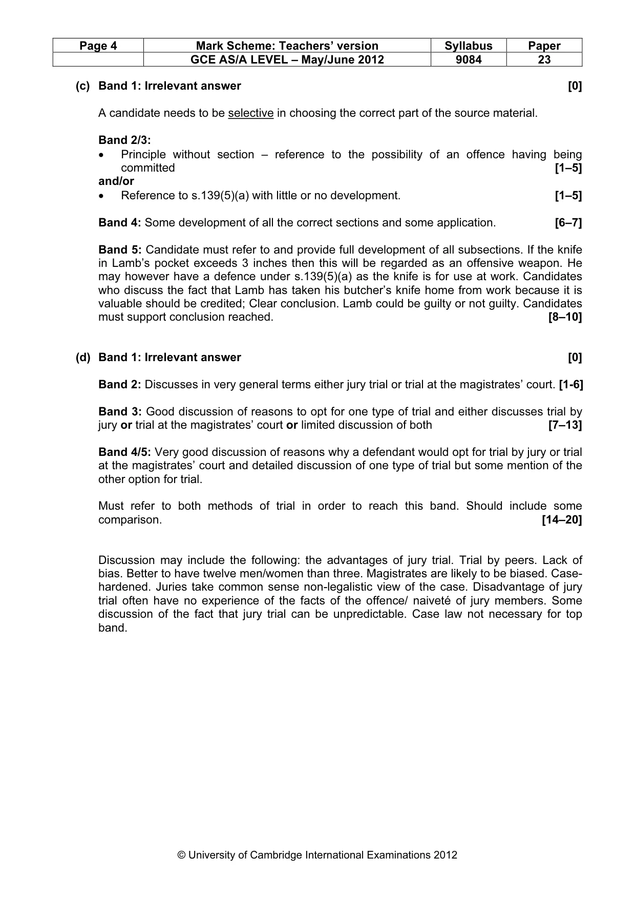 Mark scheme, page 4 of 6