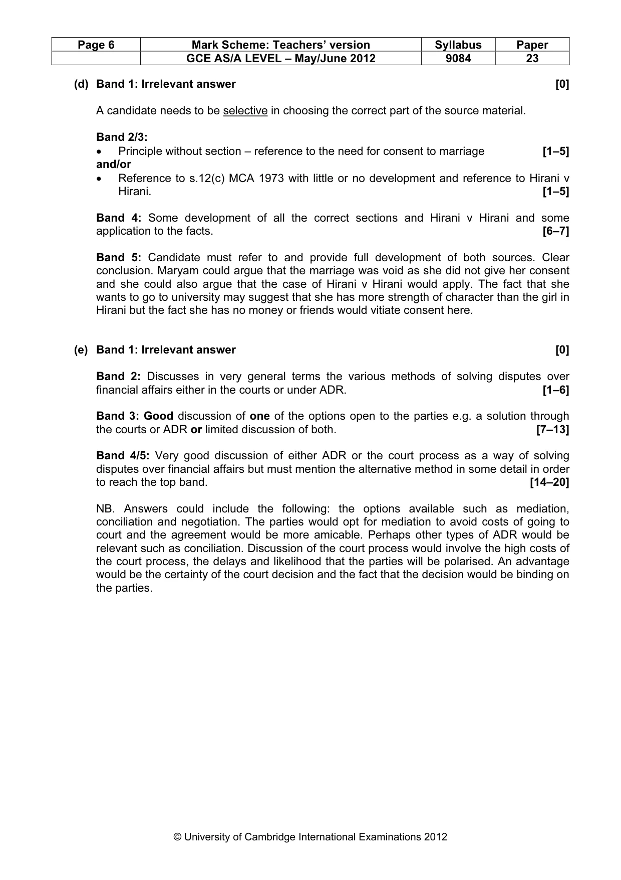 Mark scheme, page 6 of 6
