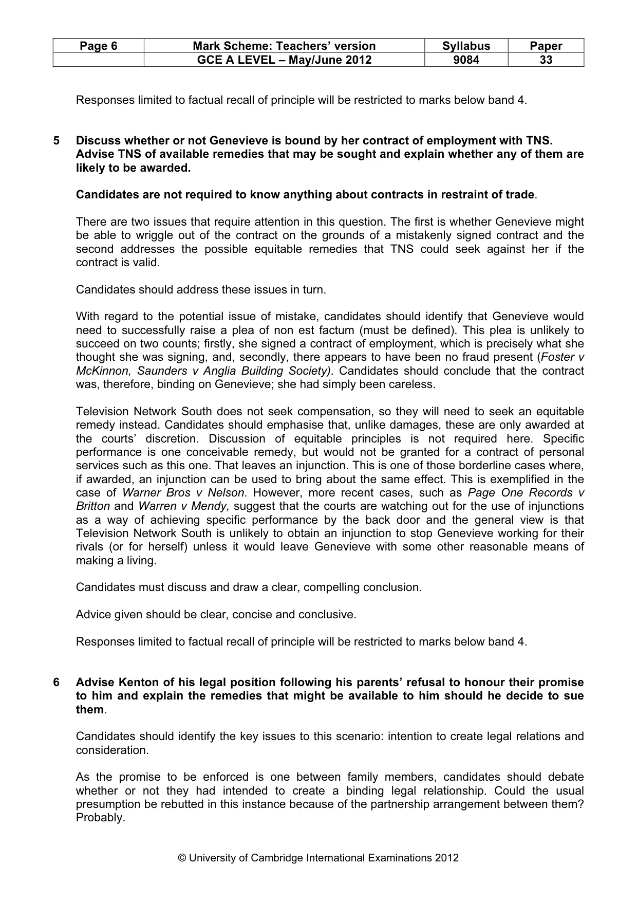 Mark scheme, page 6 of 7