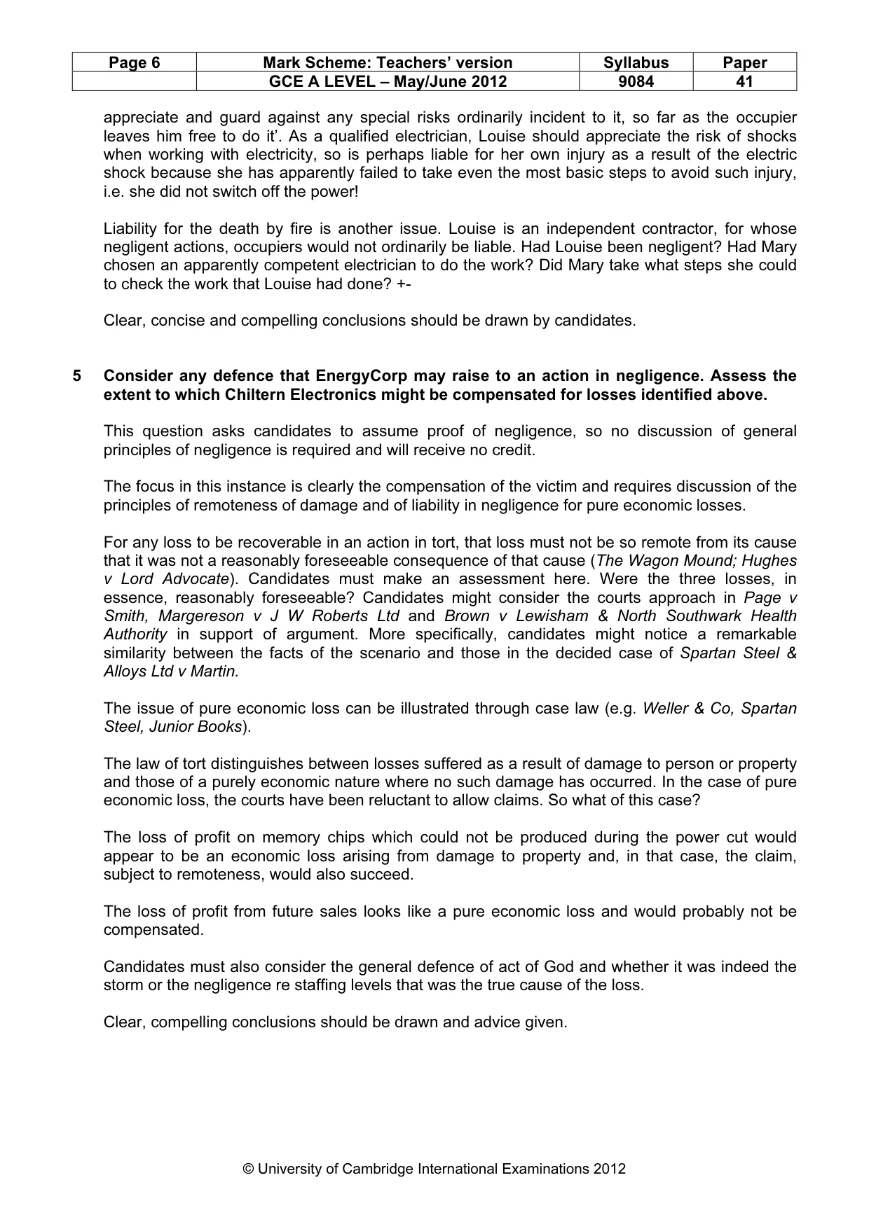 Mark scheme, page 6 of 7