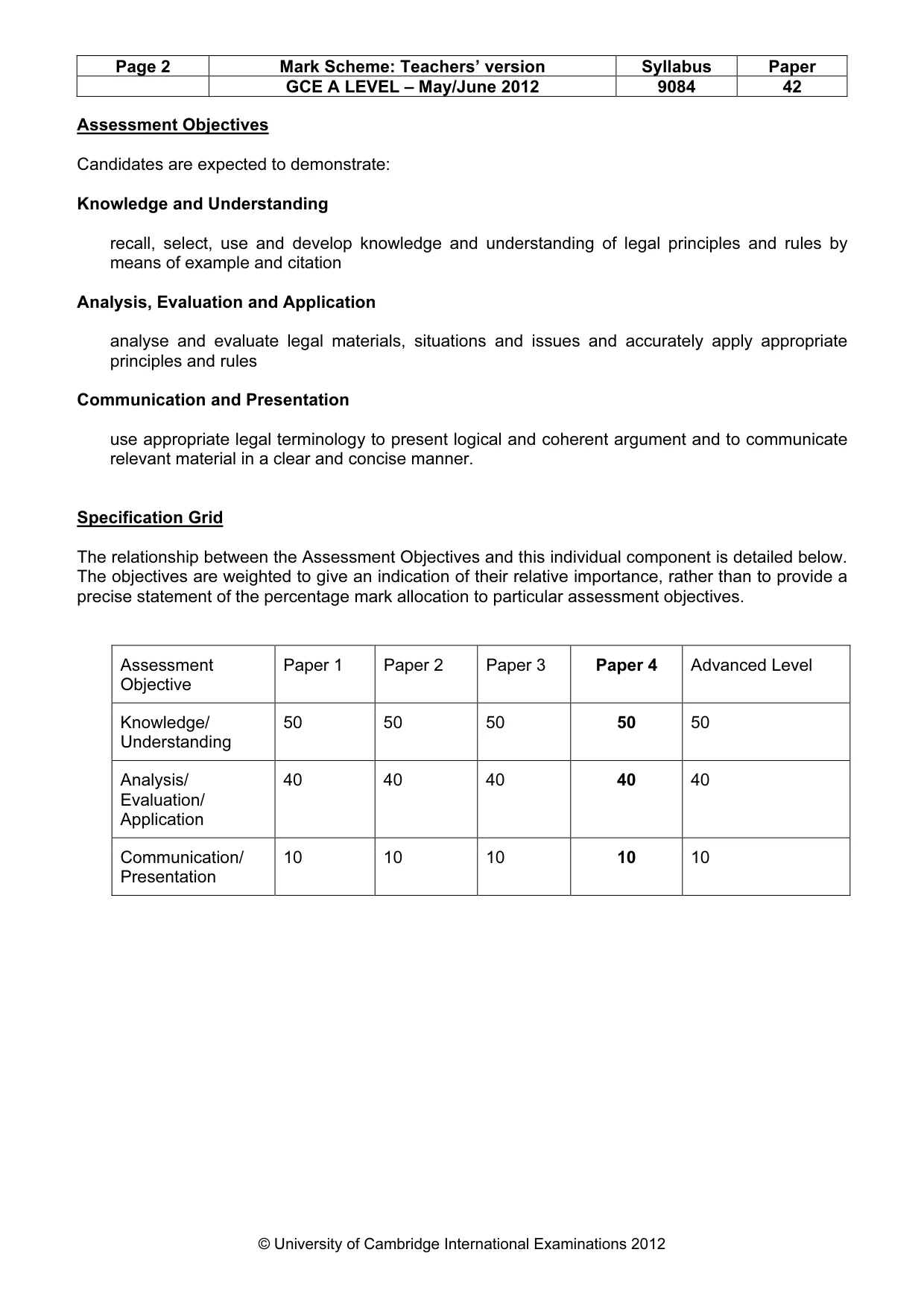 Mark scheme, page 2 of 6