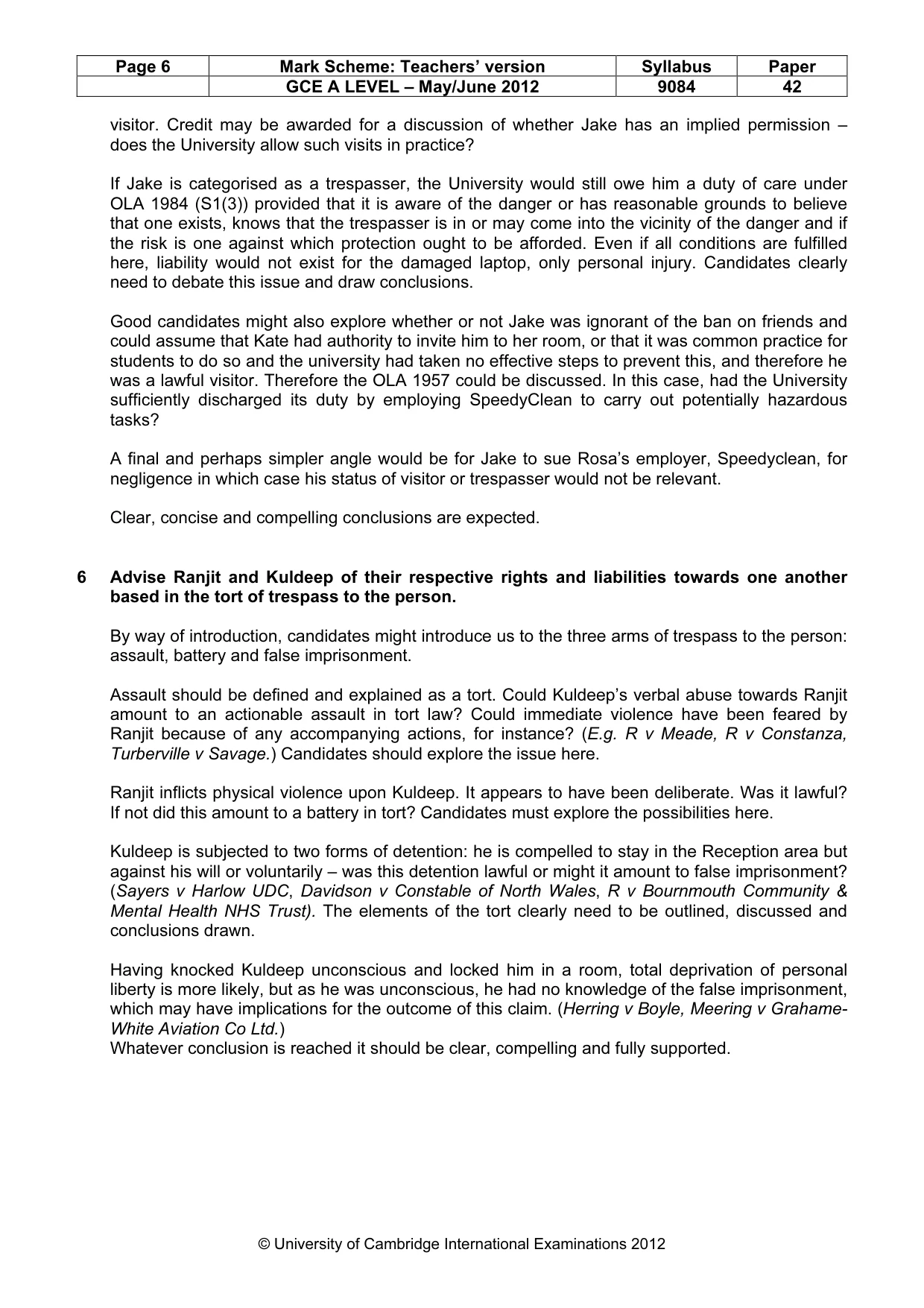 Mark scheme, page 6 of 6