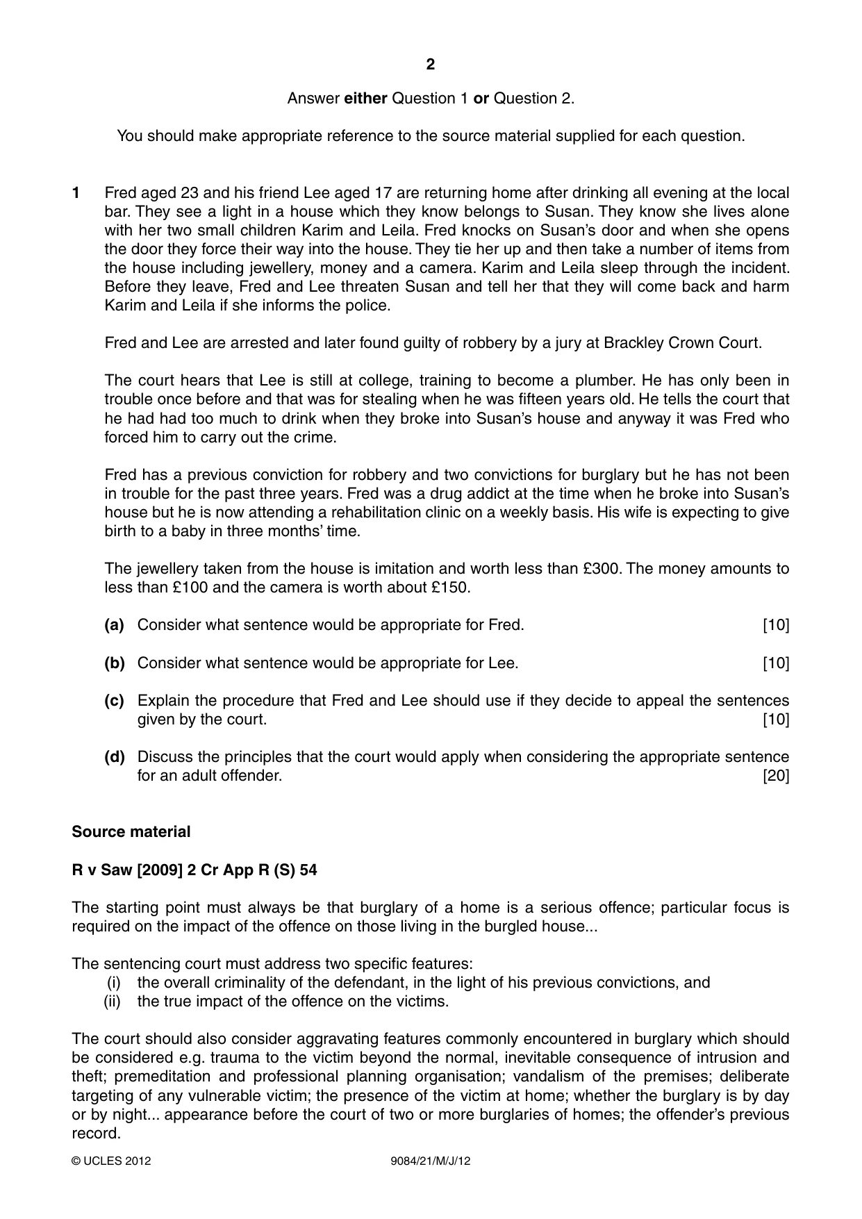 Cambridge A Level Law 9084 2012 May/June Paper 2 · Variant 1 question paper, page 2 of 4