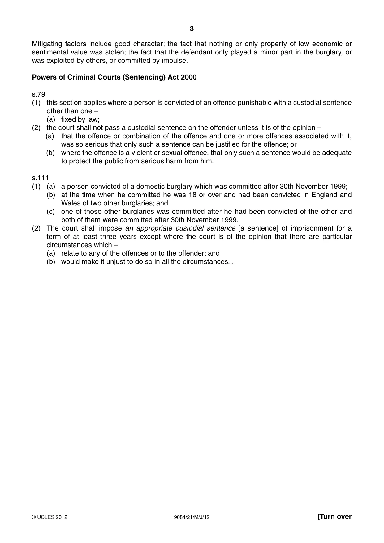 Cambridge A Level Law 9084 2012 May/June Paper 2 · Variant 1 question paper, page 3 of 4