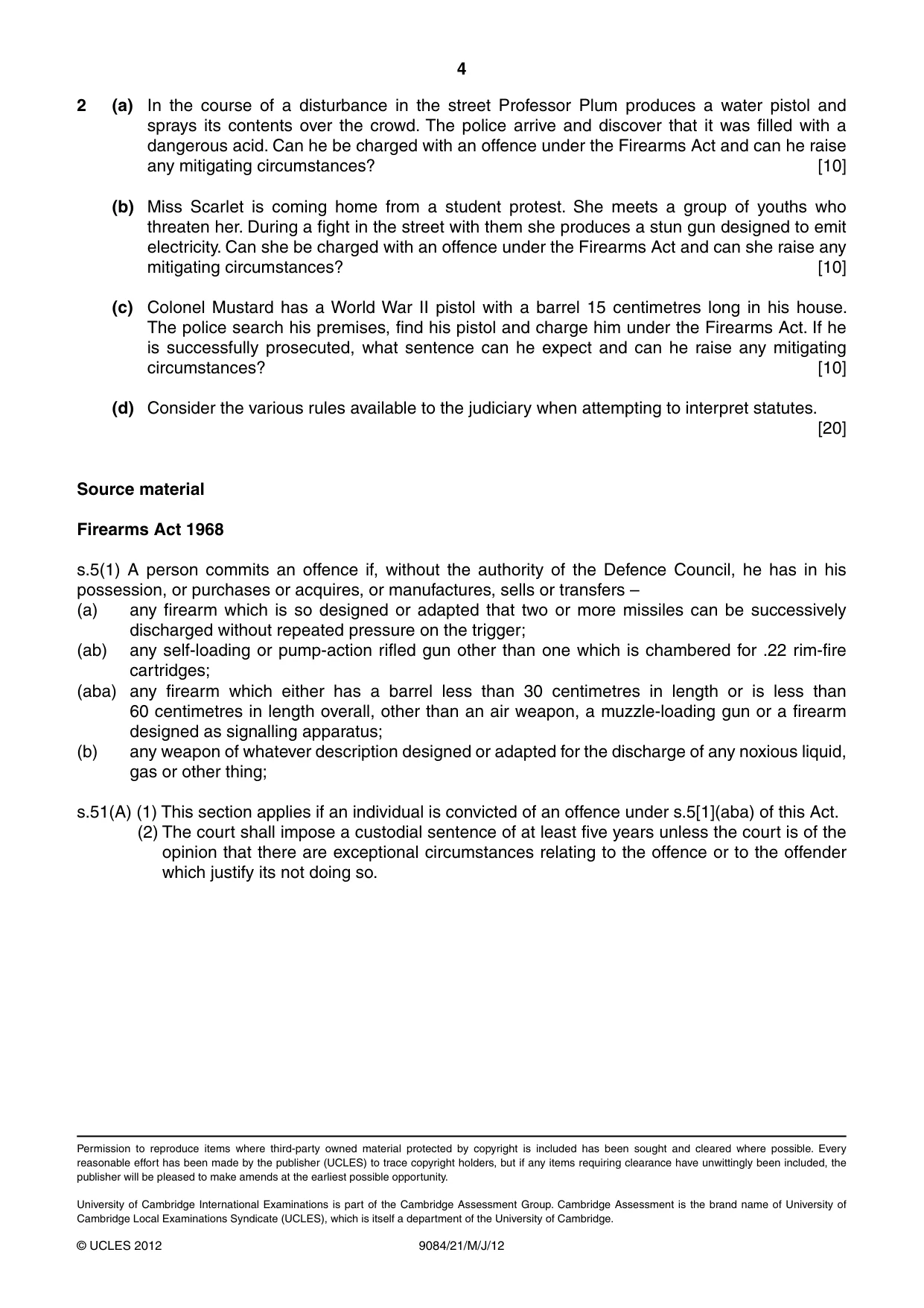 Cambridge A Level Law 9084 2012 May/June Paper 2 · Variant 1 question paper, page 4 of 4