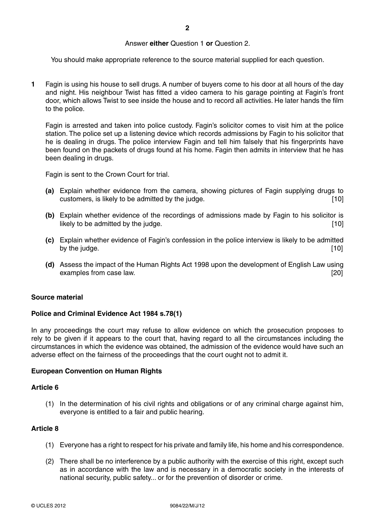 Cambridge A Level Law 9084 2012 May/June Paper 2 · Variant 2 question paper, page 2 of 4
