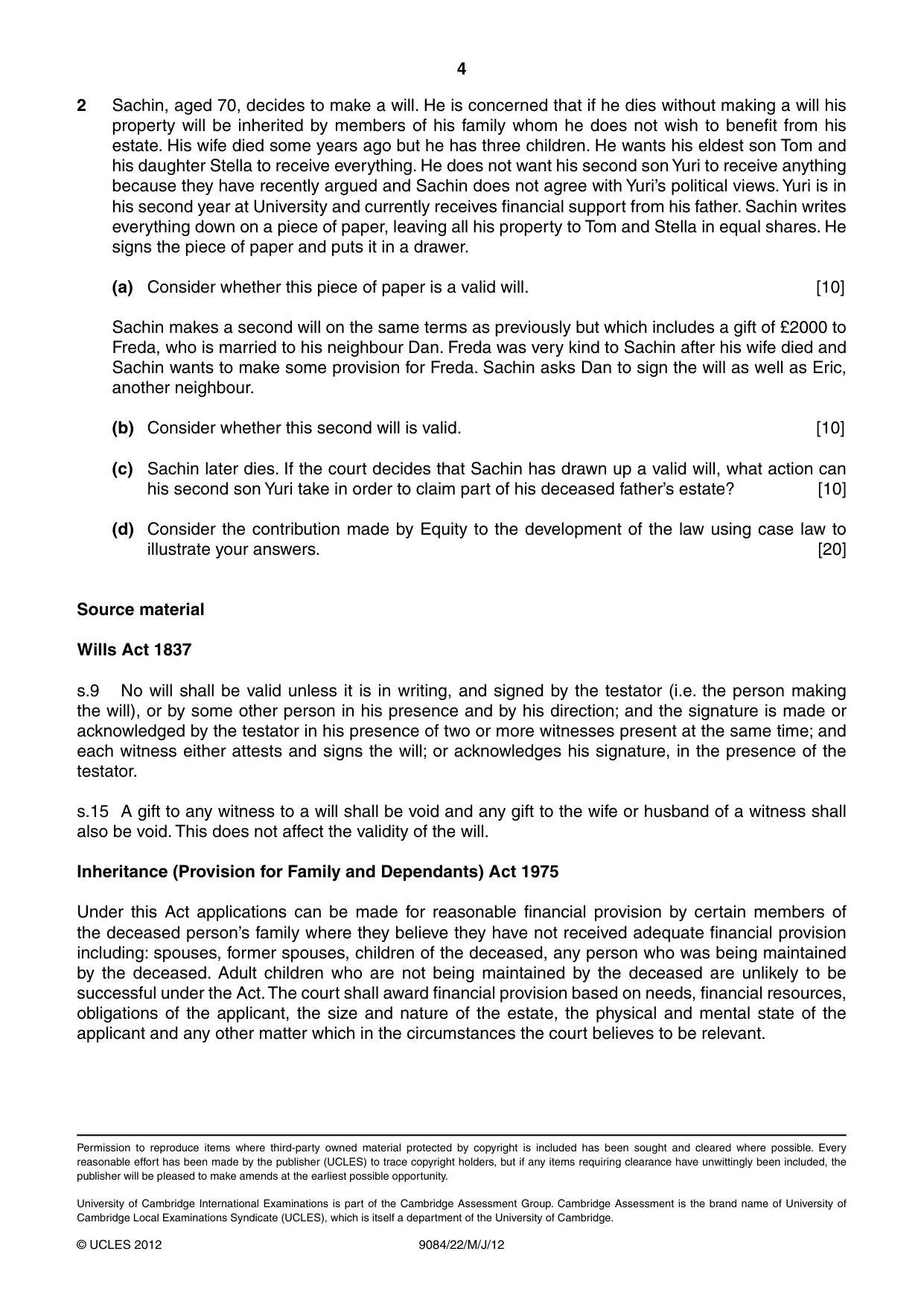 Cambridge A Level Law 9084 2012 May/June Paper 2 · Variant 2 question paper, page 4 of 4