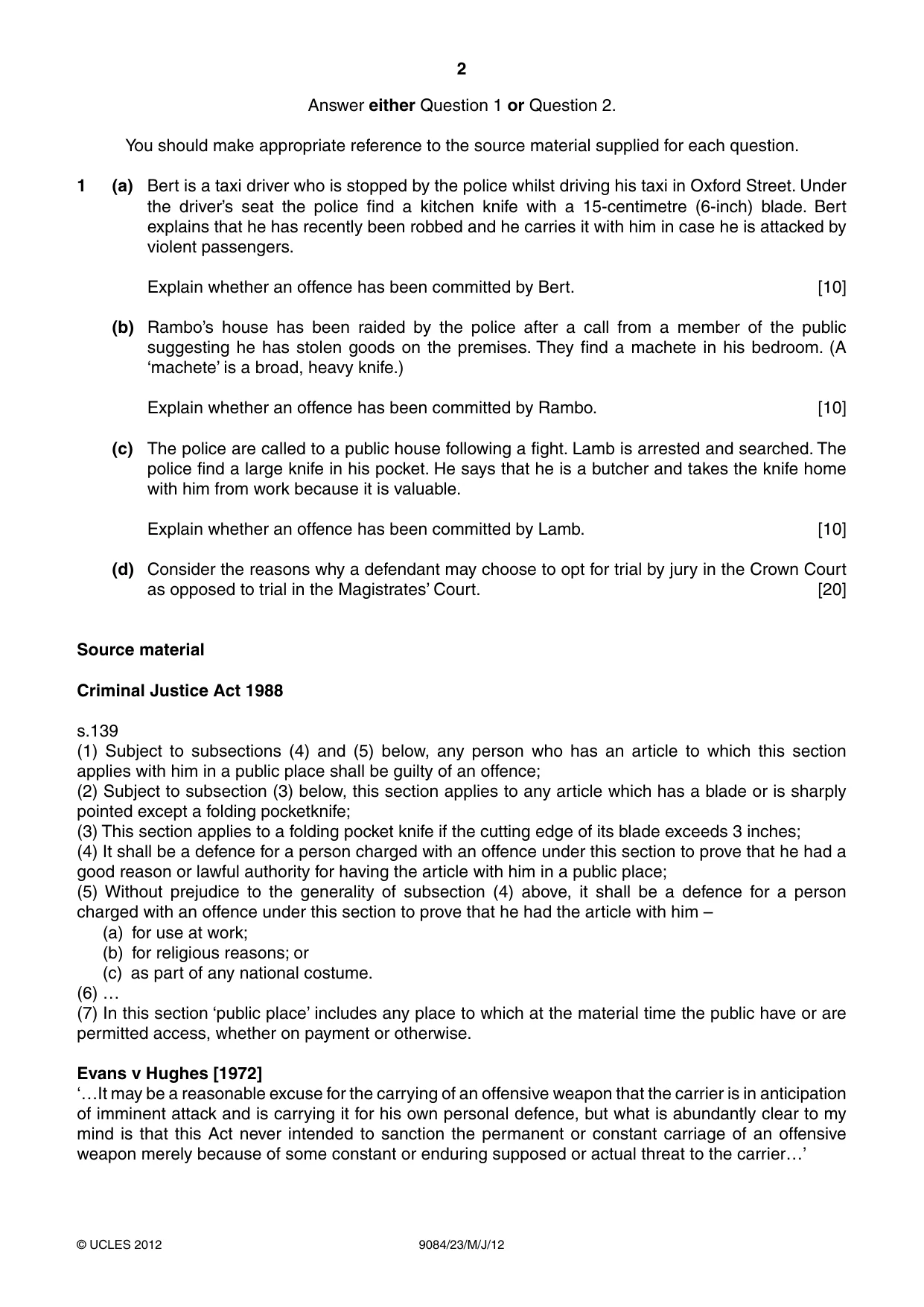 Cambridge A Level Law 9084 2012 May/June Paper 2 · Variant 3 question paper, page 2 of 4
