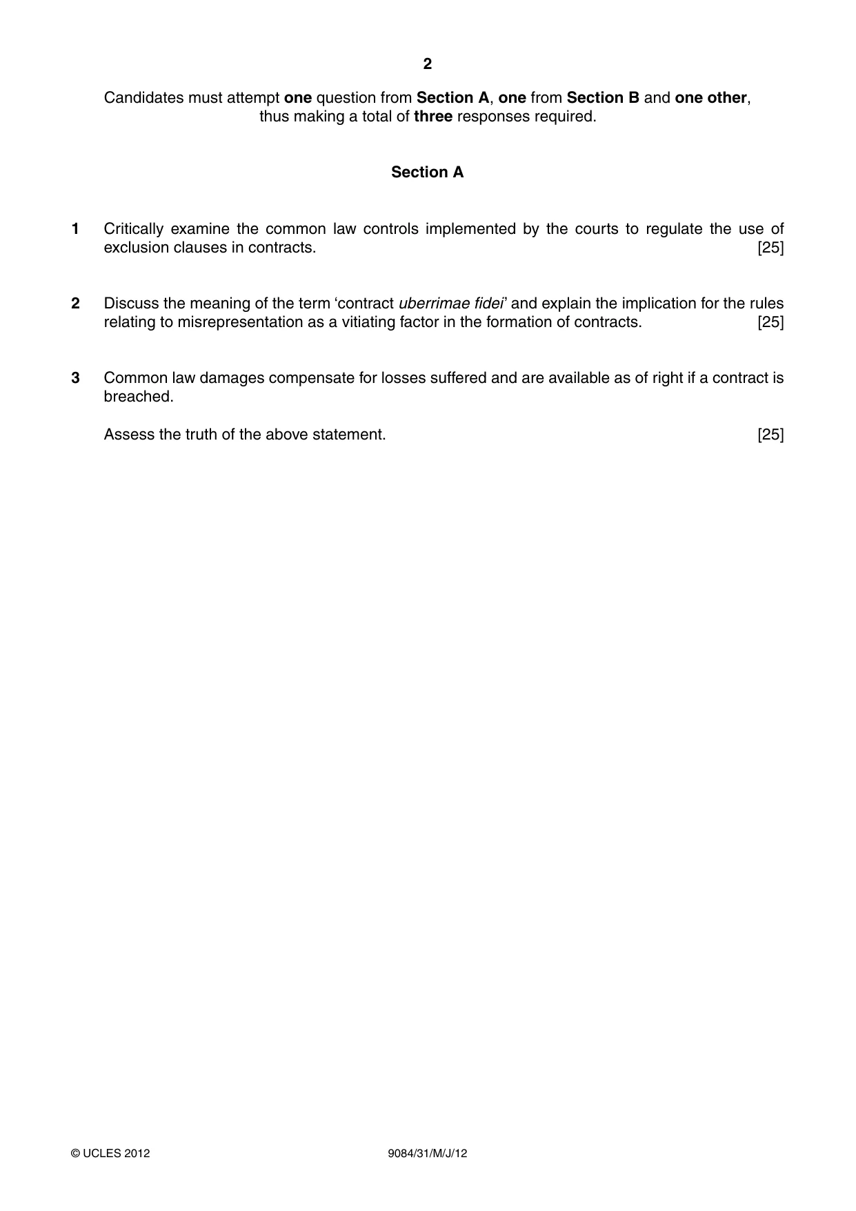 Cambridge A Level Law 9084 2012 May/June Paper 3 · Variant 1 question paper, page 2 of 4