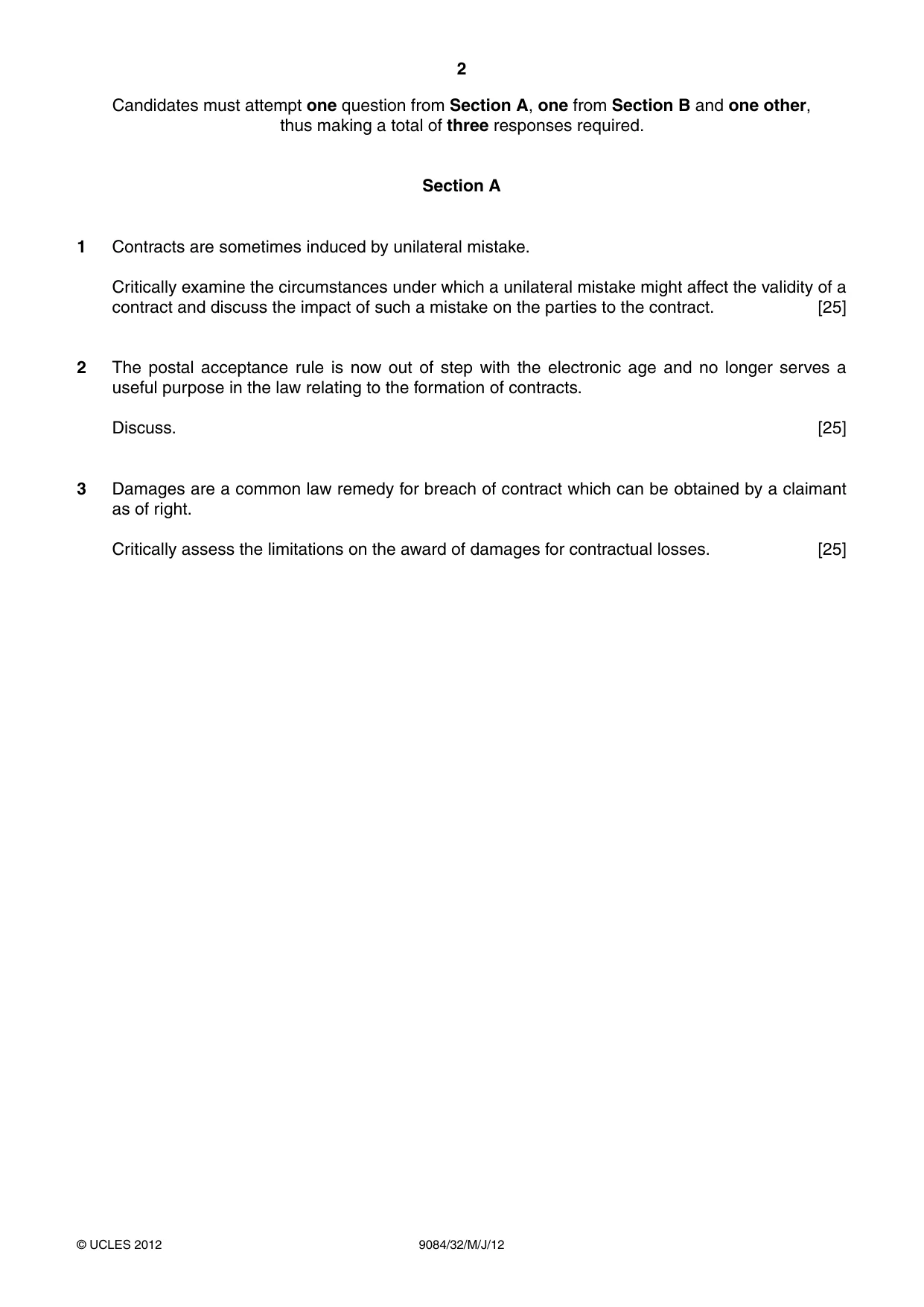 Cambridge A Level Law 9084 2012 May/June Paper 3 · Variant 2 question paper, page 2 of 4