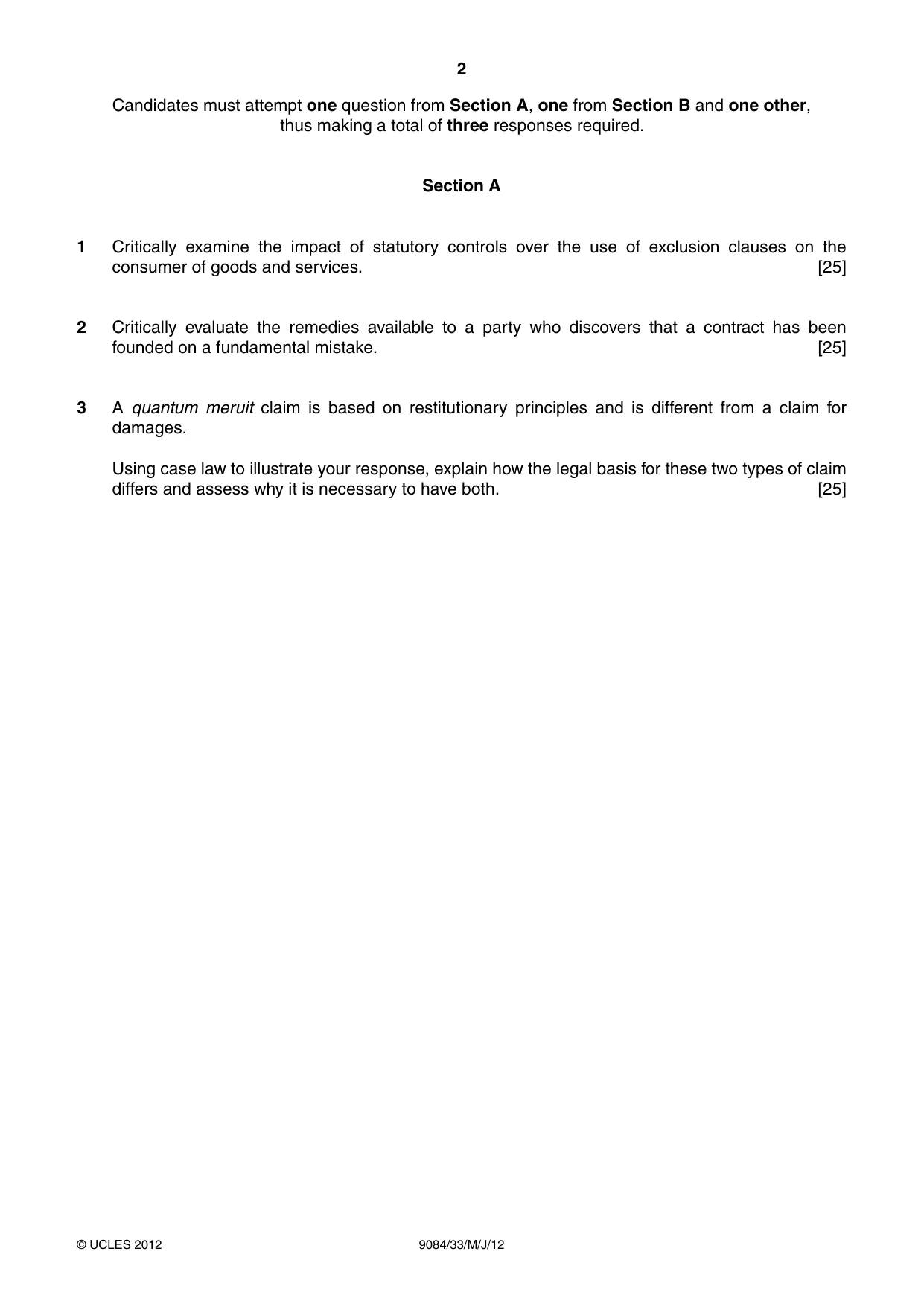 Cambridge A Level Law 9084 2012 May/June Paper 3 · Variant 3 question paper, page 2 of 4