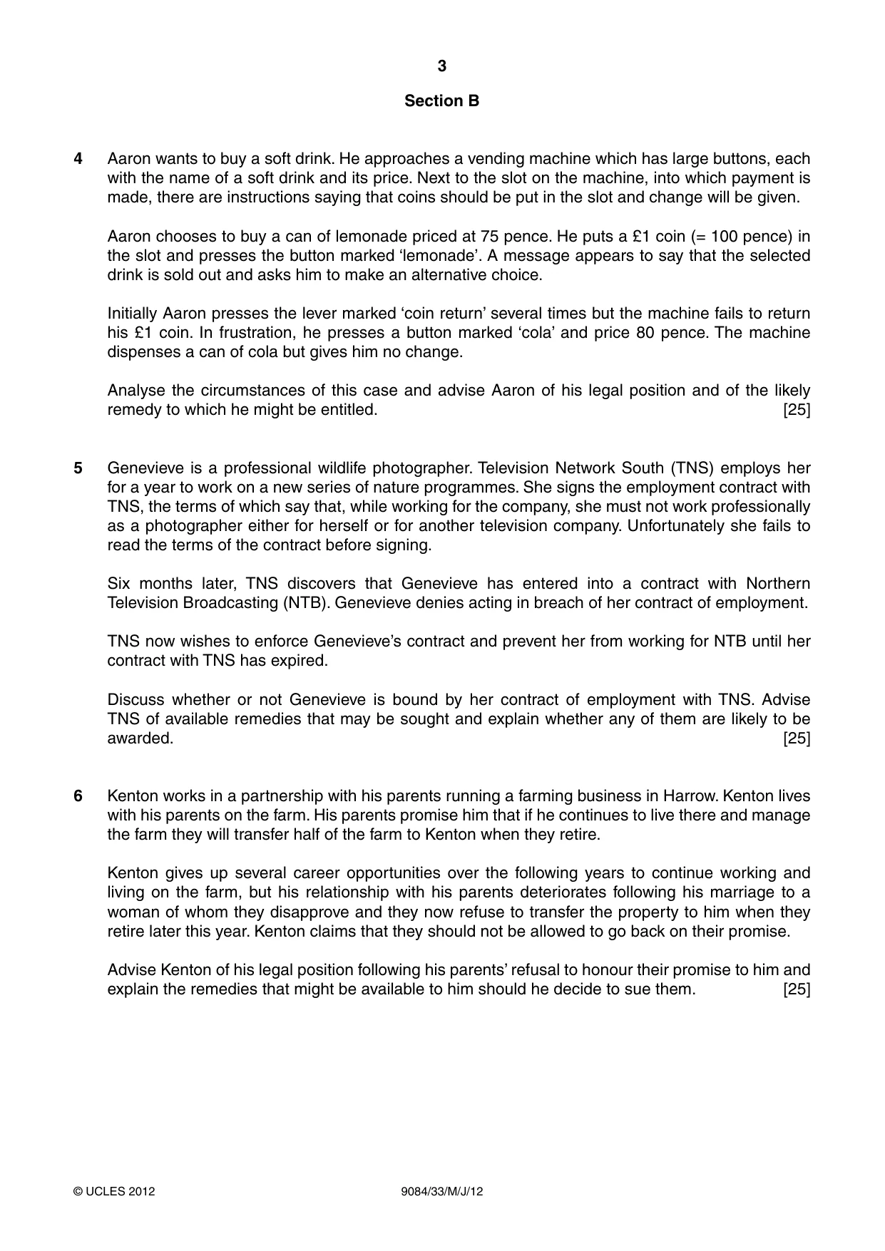 Cambridge A Level Law 9084 2012 May/June Paper 3 · Variant 3 question paper, page 3 of 4
