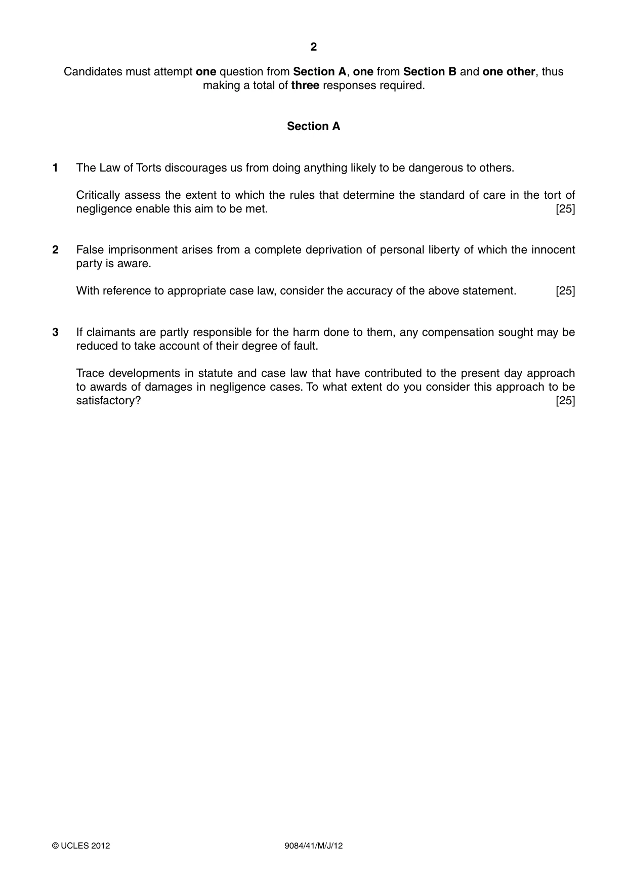 Cambridge A Level Law 9084 2012 May/June Paper 4 · Variant 1 question paper, page 2 of 4