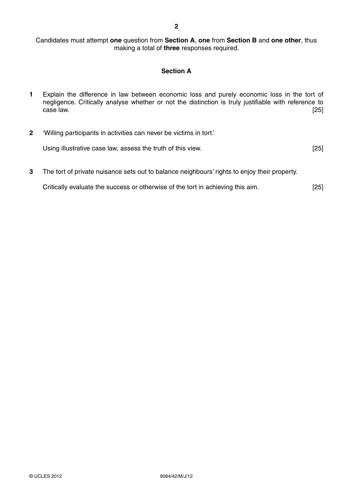 Cambridge A Level Law 9084 2012 May/June Paper 4 · Variant 2 question paper, page 2 of 4
