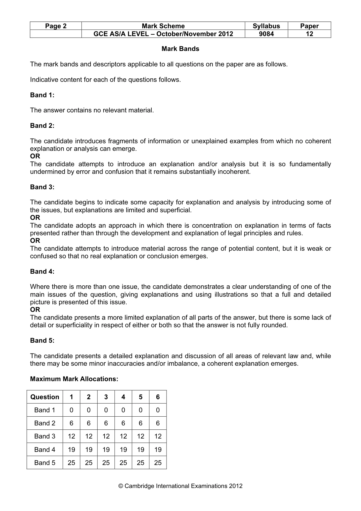 Mark scheme, page 2 of 3