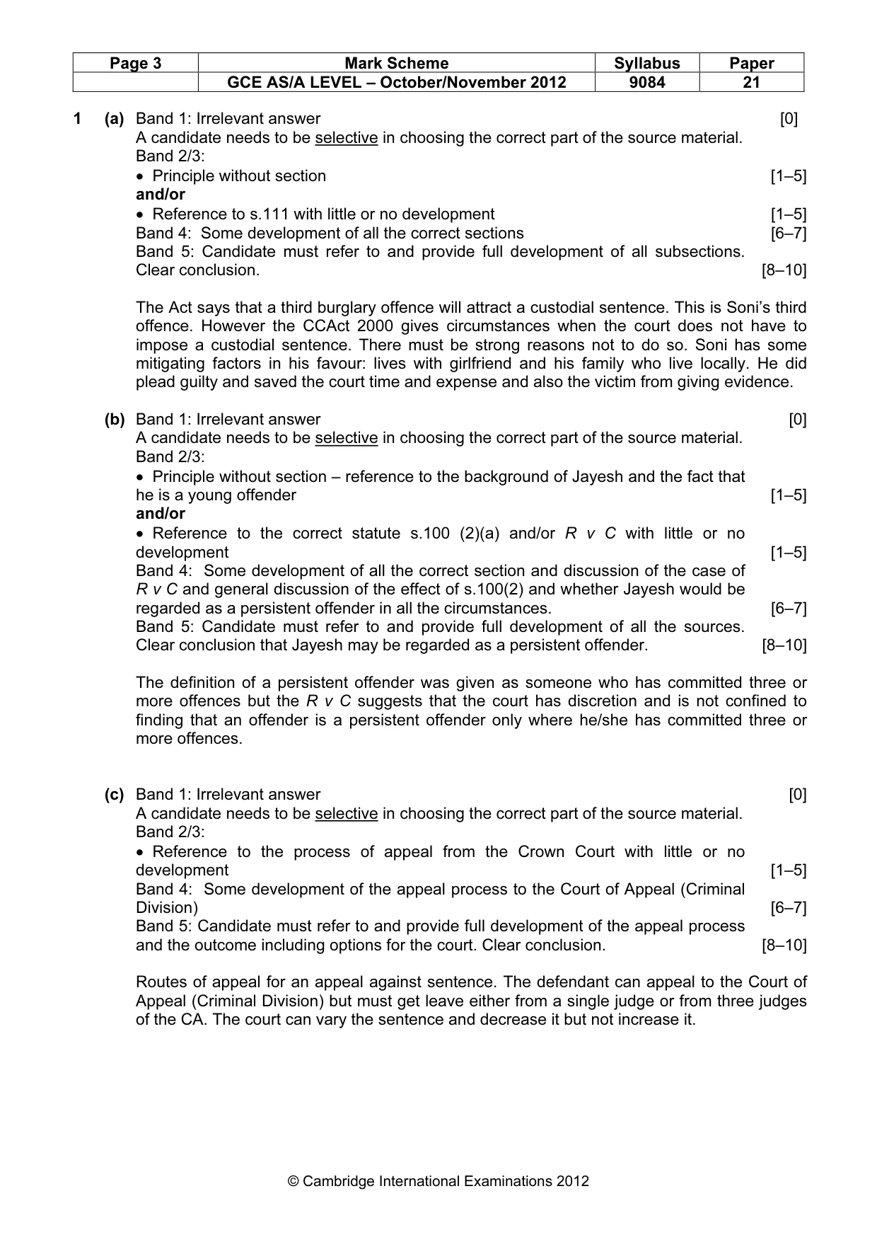 Mark scheme, page 3 of 5