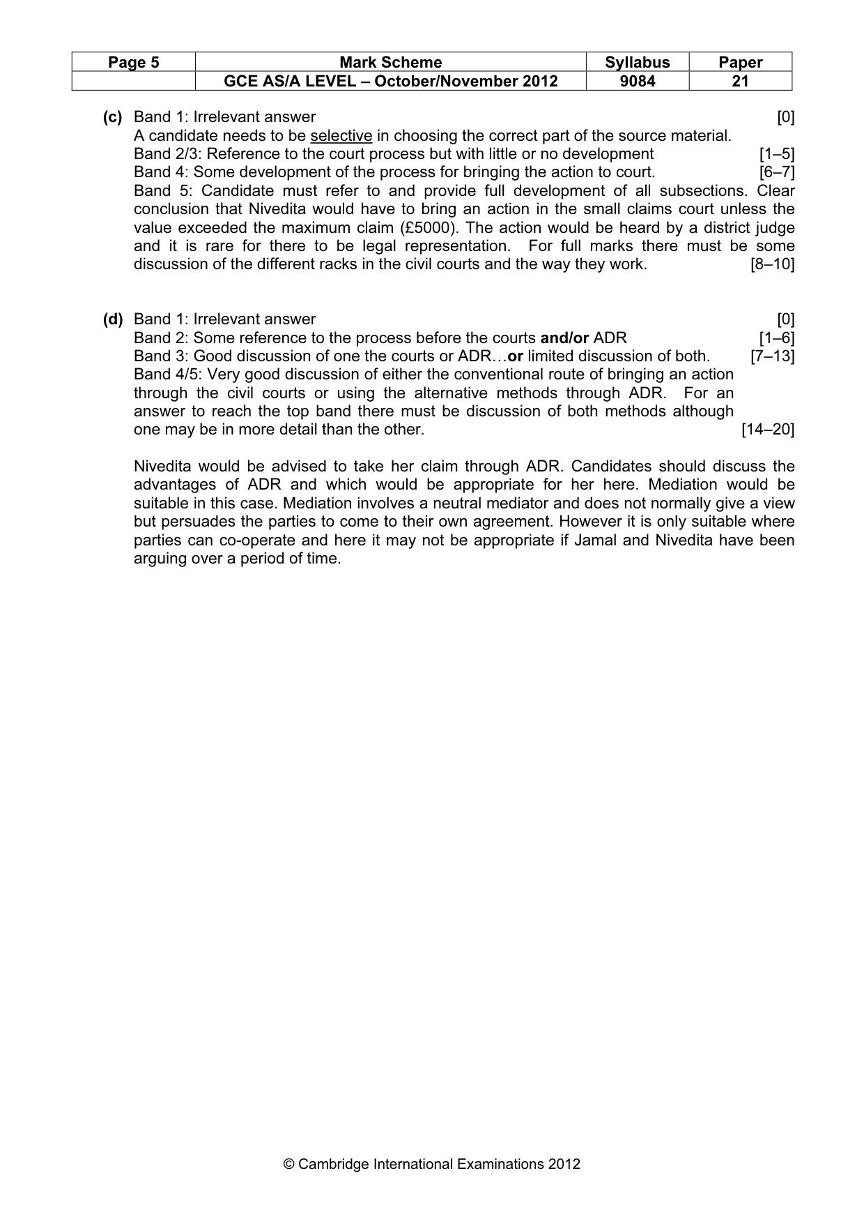 Mark scheme, page 5 of 5