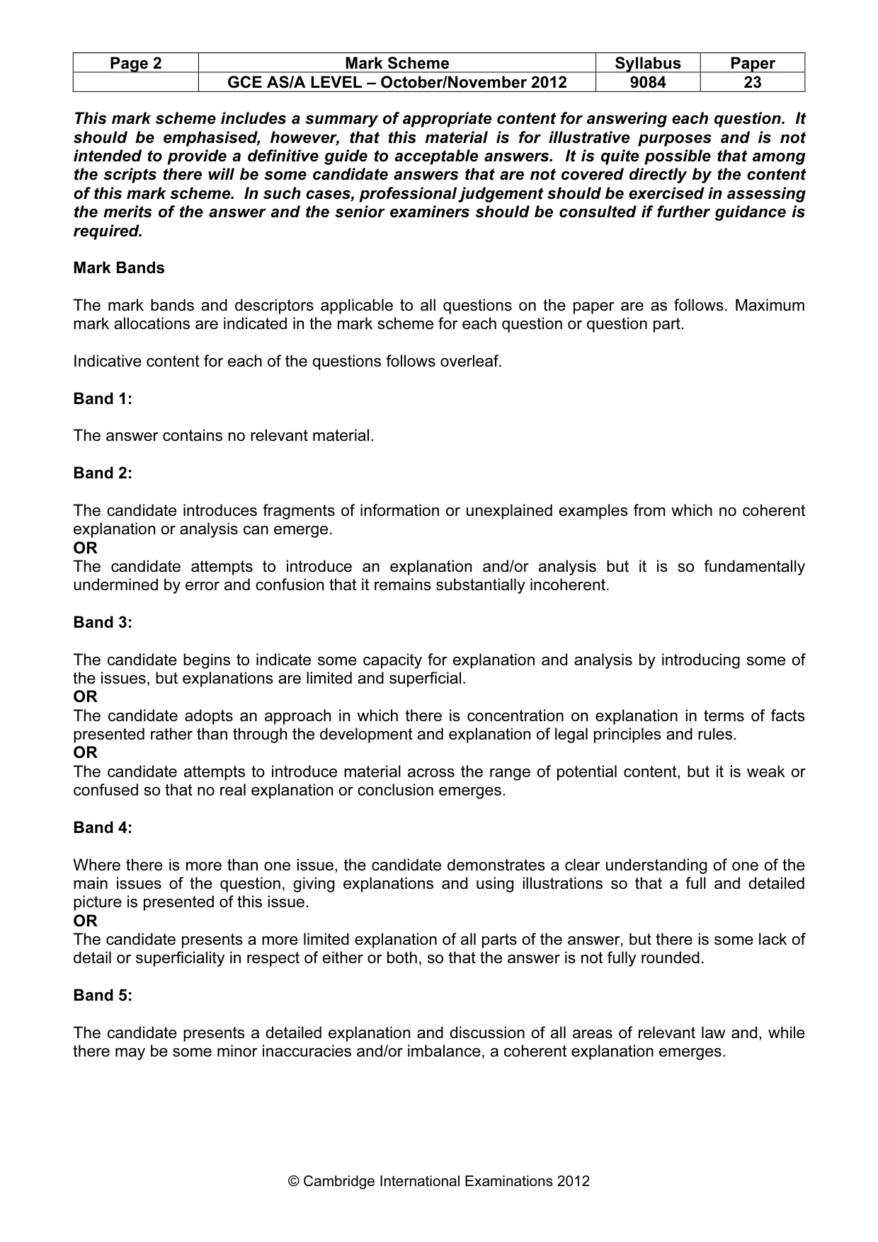 Mark scheme, page 2 of 5