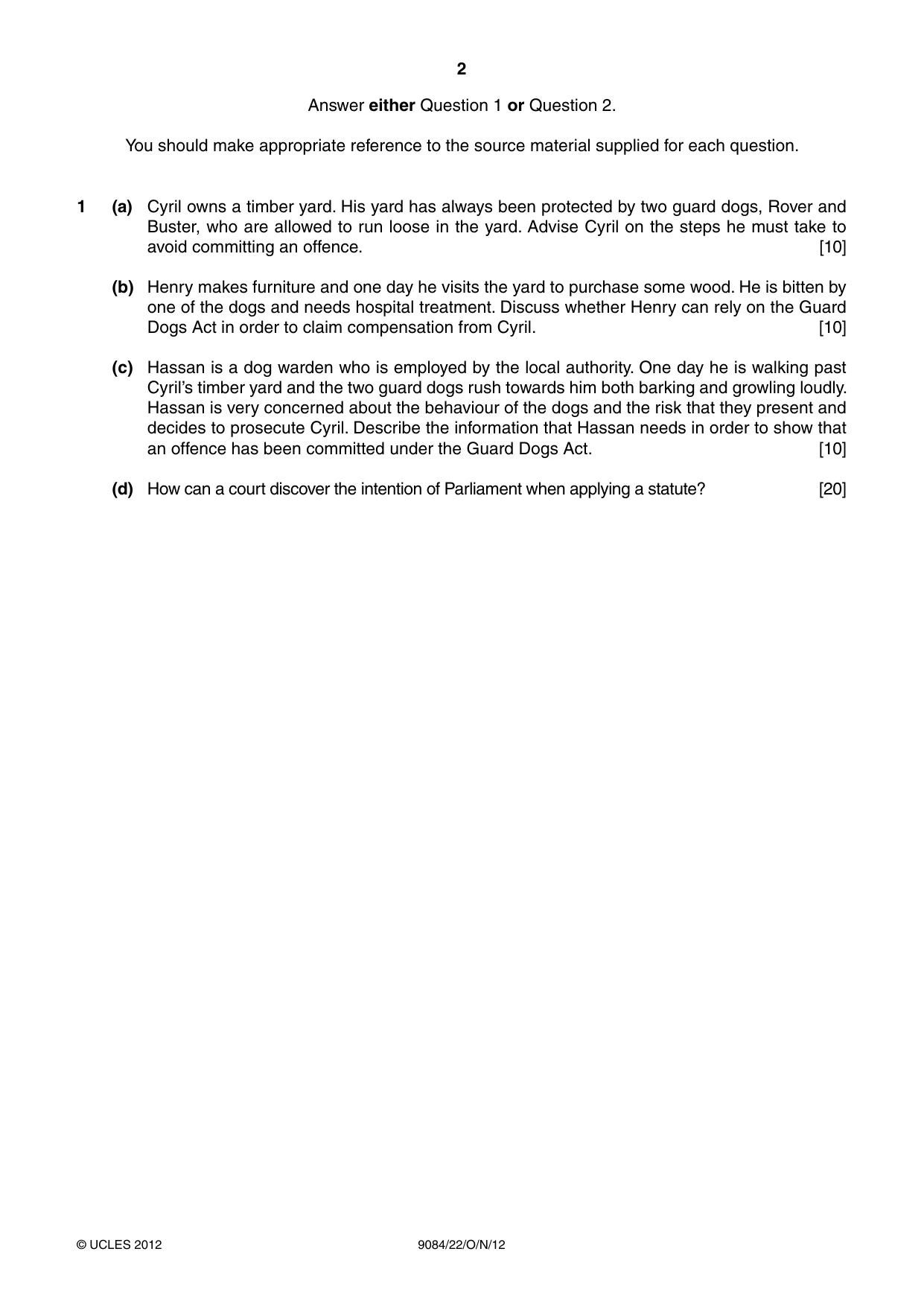 Cambridge A Level Law 9084 2012 Oct/Nov Paper 2 · Variant 2 question paper, page 2 of 4