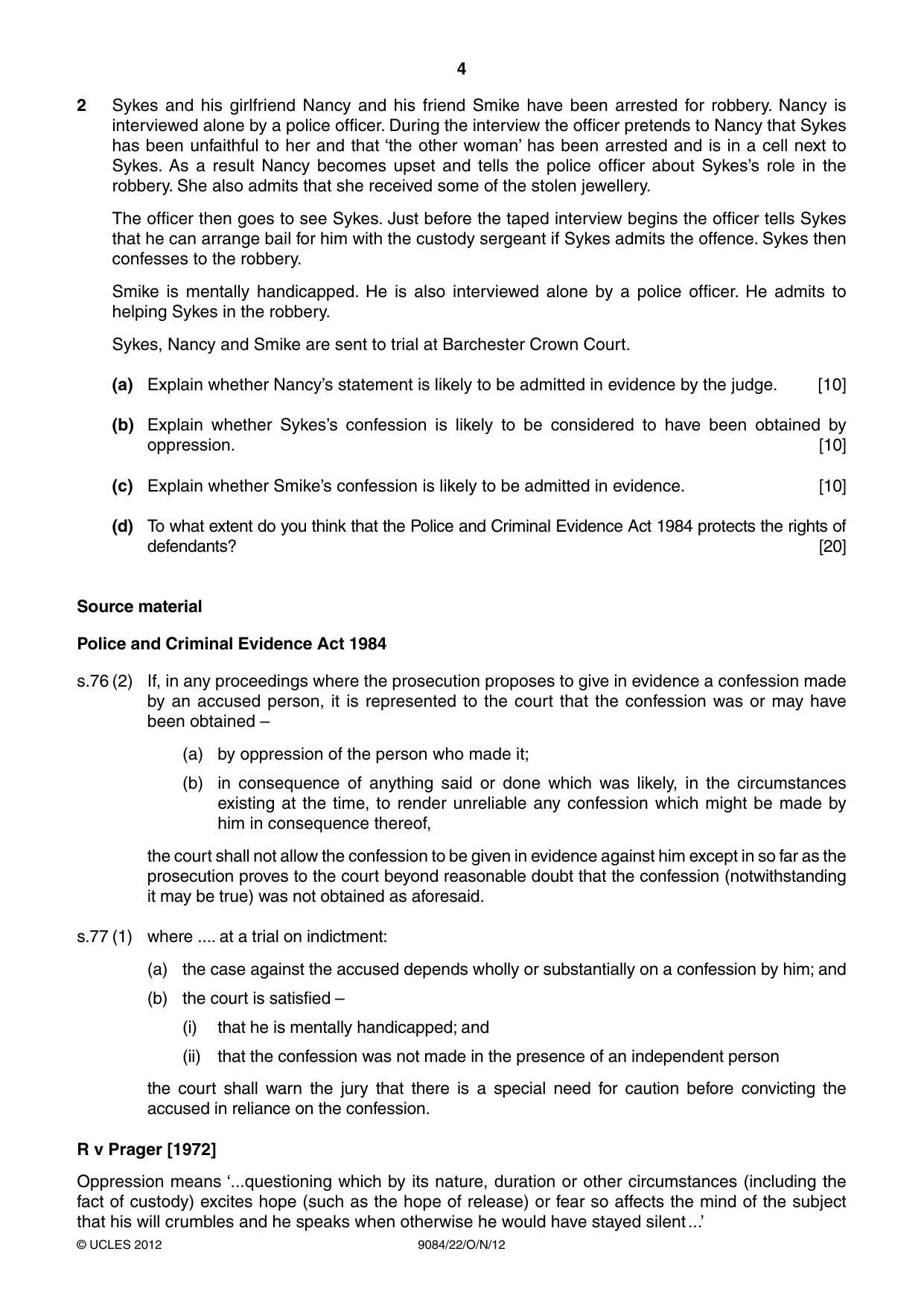 Cambridge A Level Law 9084 2012 Oct/Nov Paper 2 · Variant 2 question paper, page 4 of 4