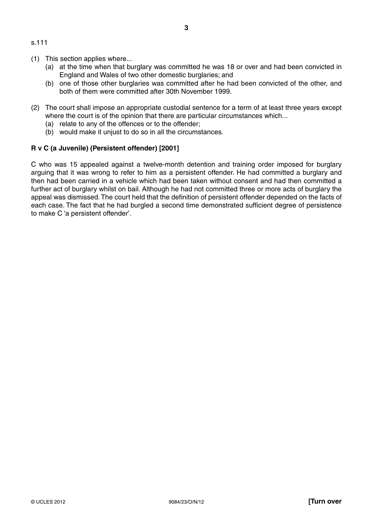 Cambridge A Level Law 9084 2012 Oct/Nov Paper 2 · Variant 3 question paper, page 3 of 4