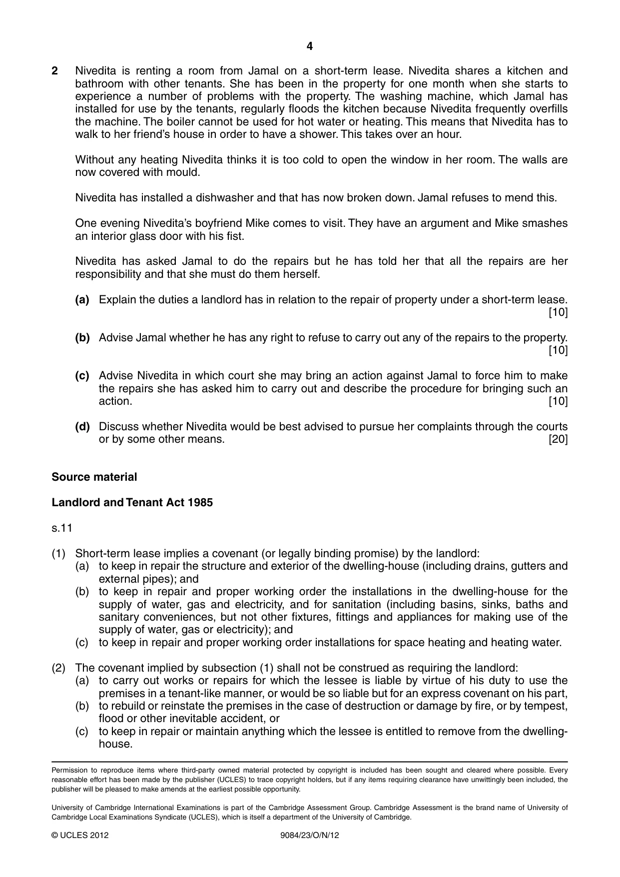 Cambridge A Level Law 9084 2012 Oct/Nov Paper 2 · Variant 3 question paper, page 4 of 4